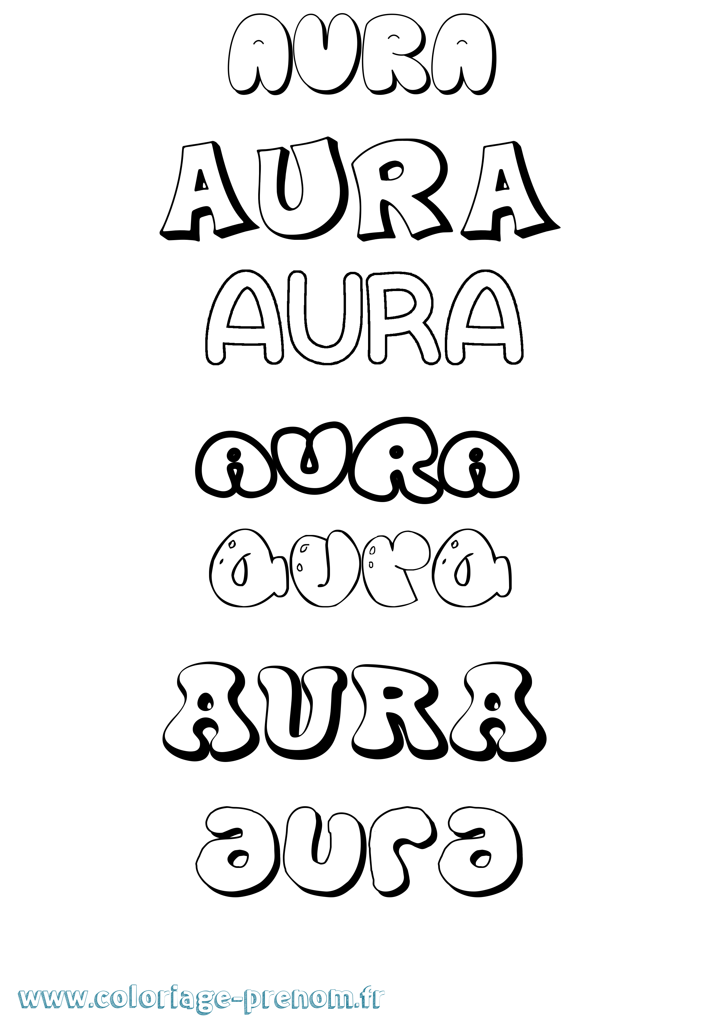 Coloriage prénom Aura Bubble