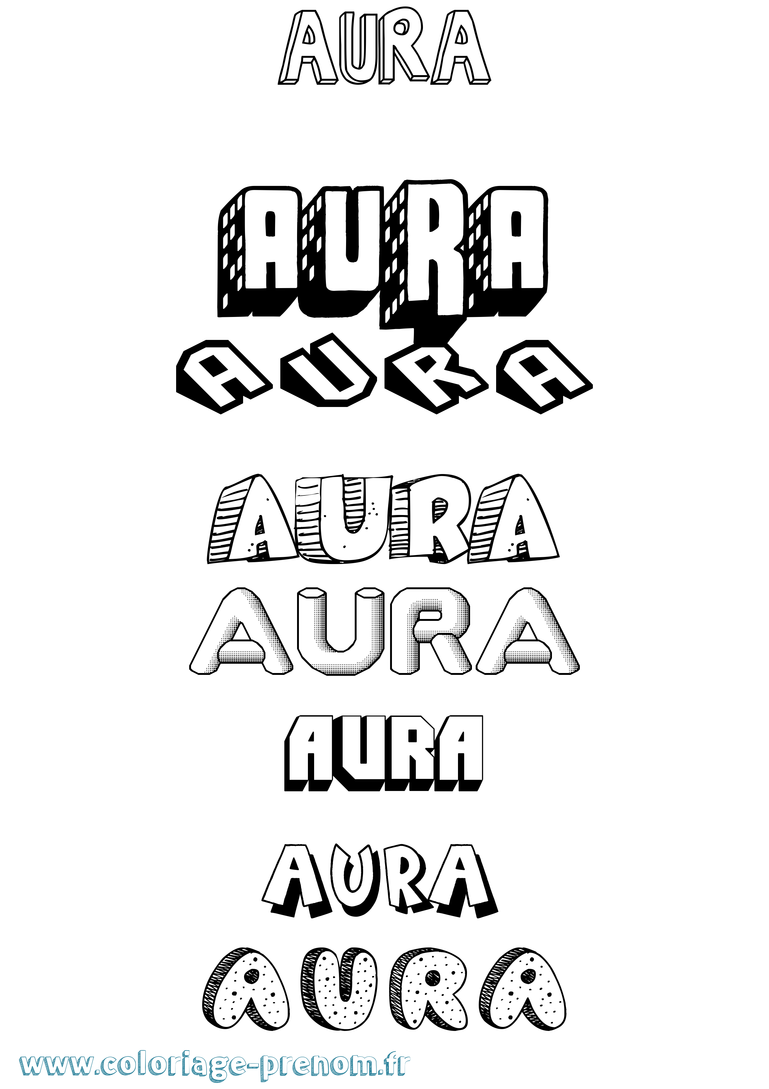 Coloriage prénom Aura Effet 3D