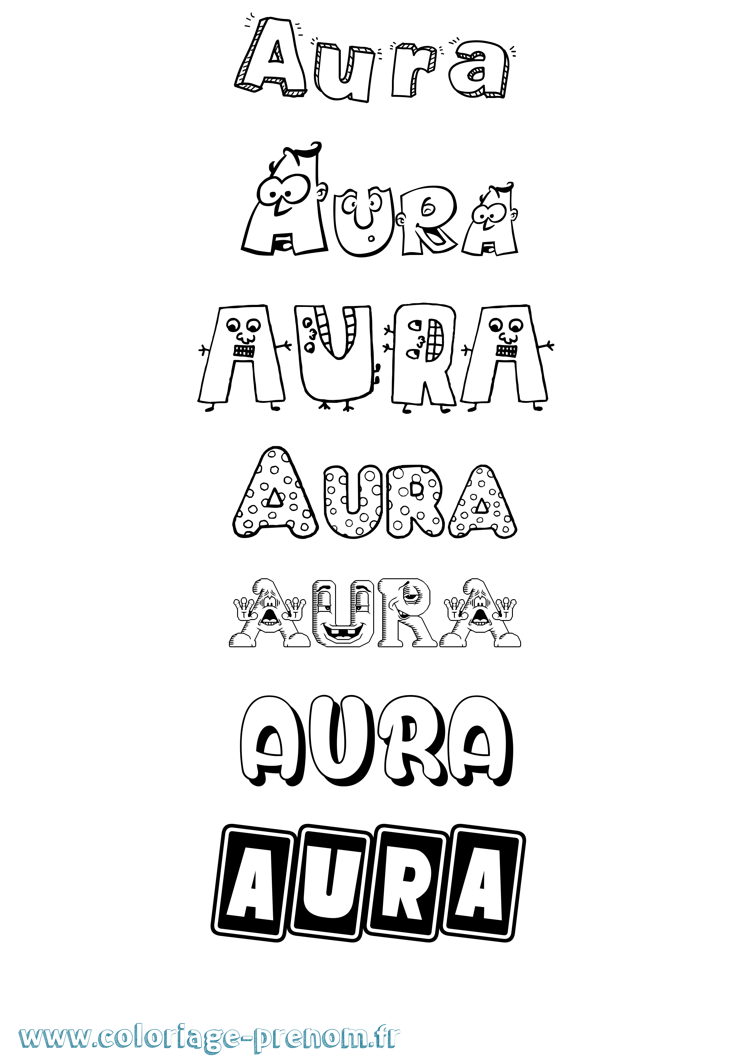 Coloriage prénom Aura Fun