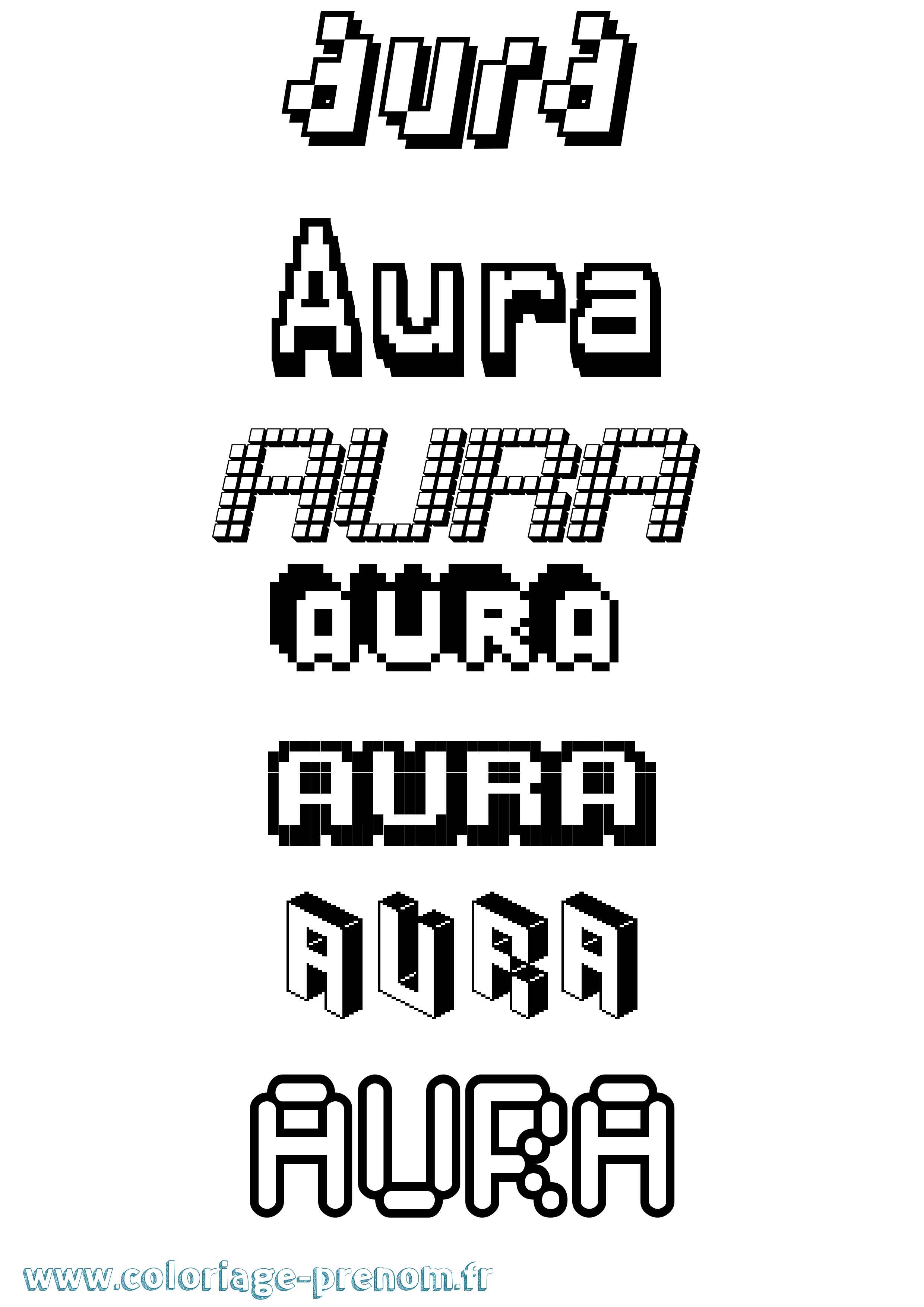 Coloriage prénom Aura Pixel