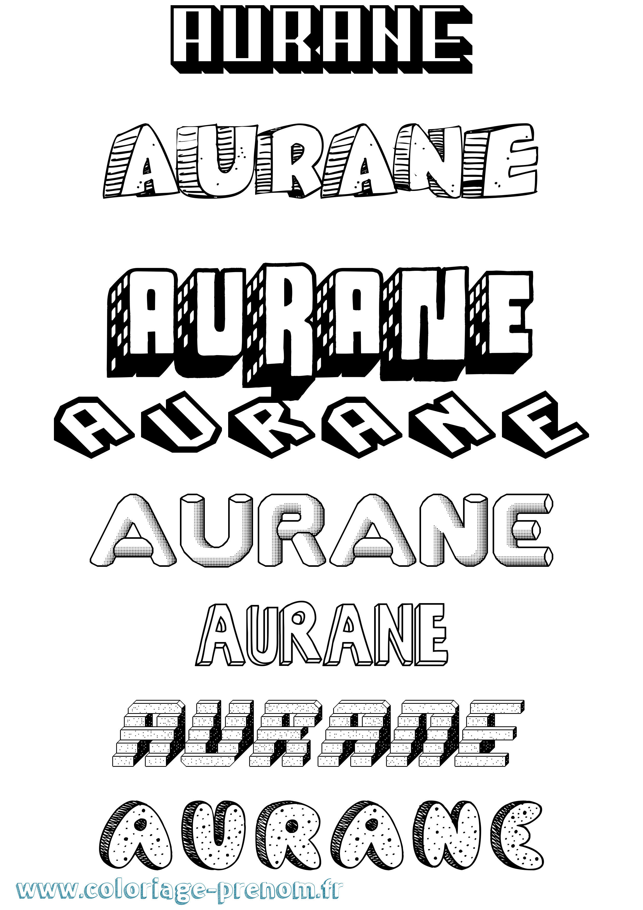 Coloriage prénom Aurane Effet 3D