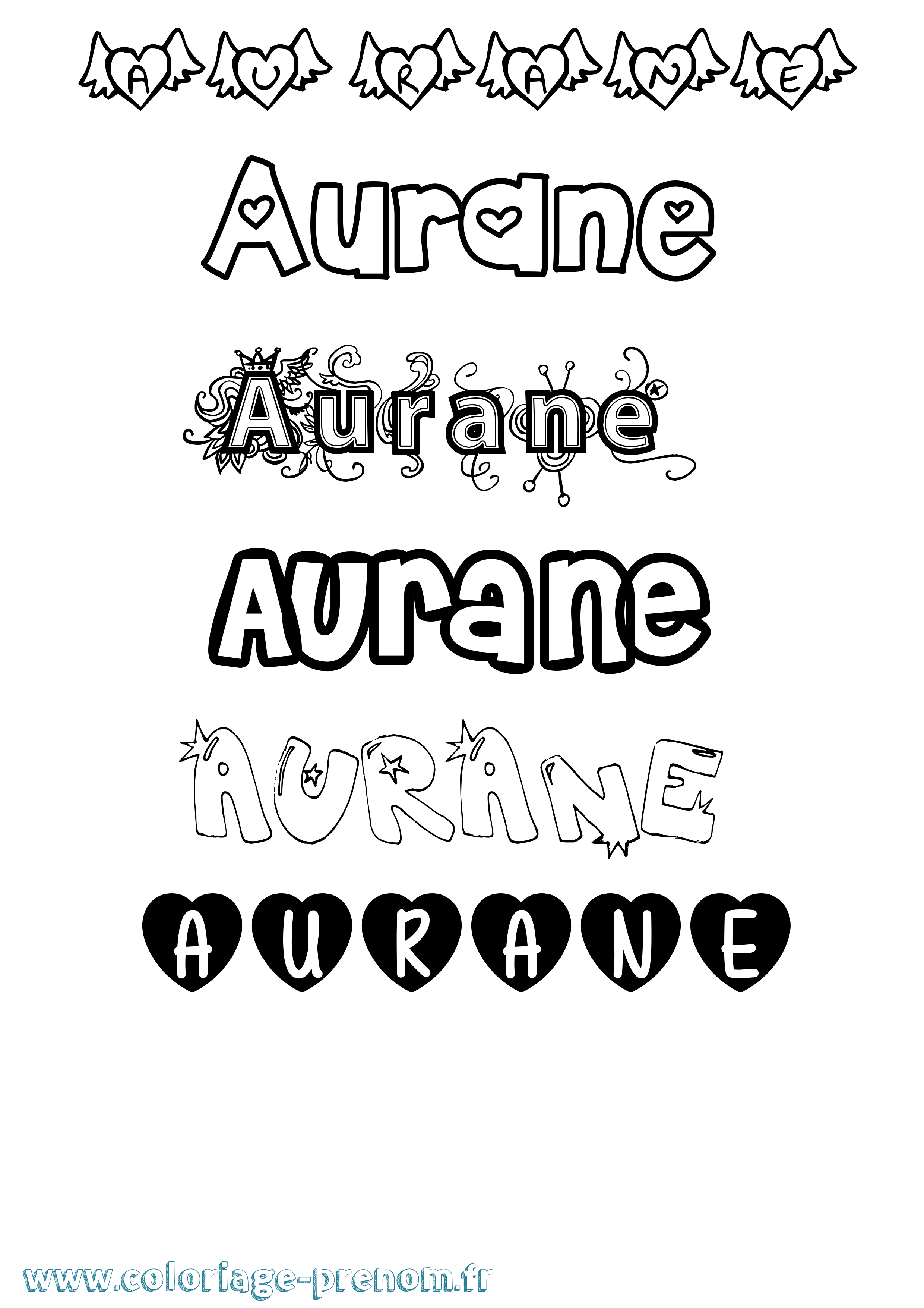 Coloriage prénom Aurane Girly