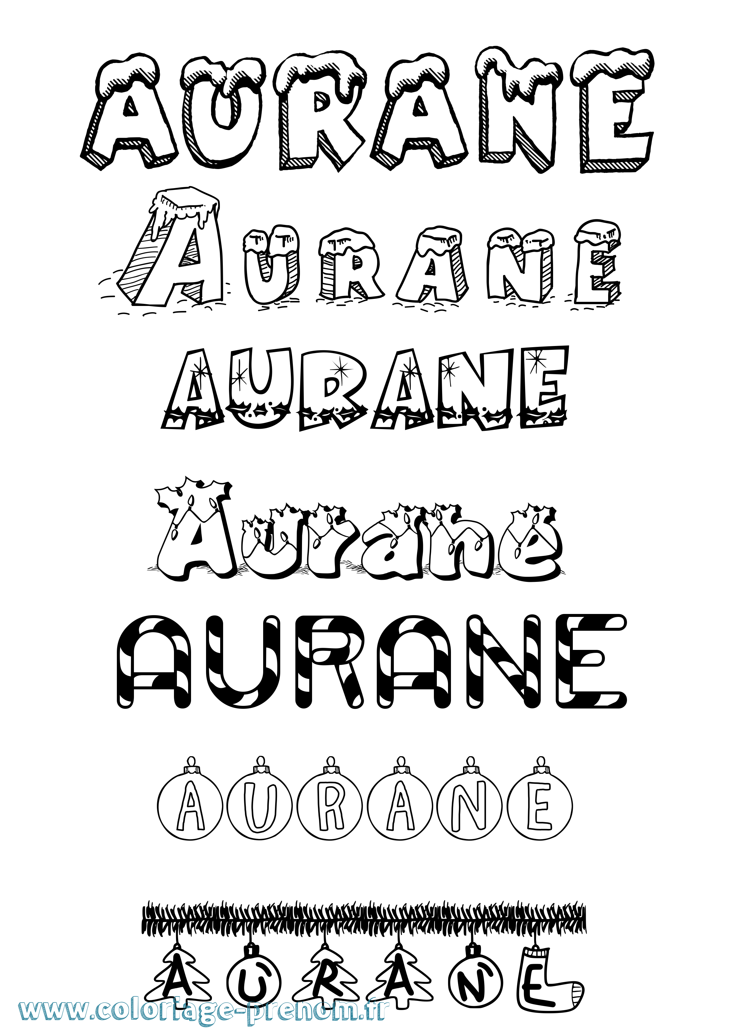 Coloriage prénom Aurane Noël