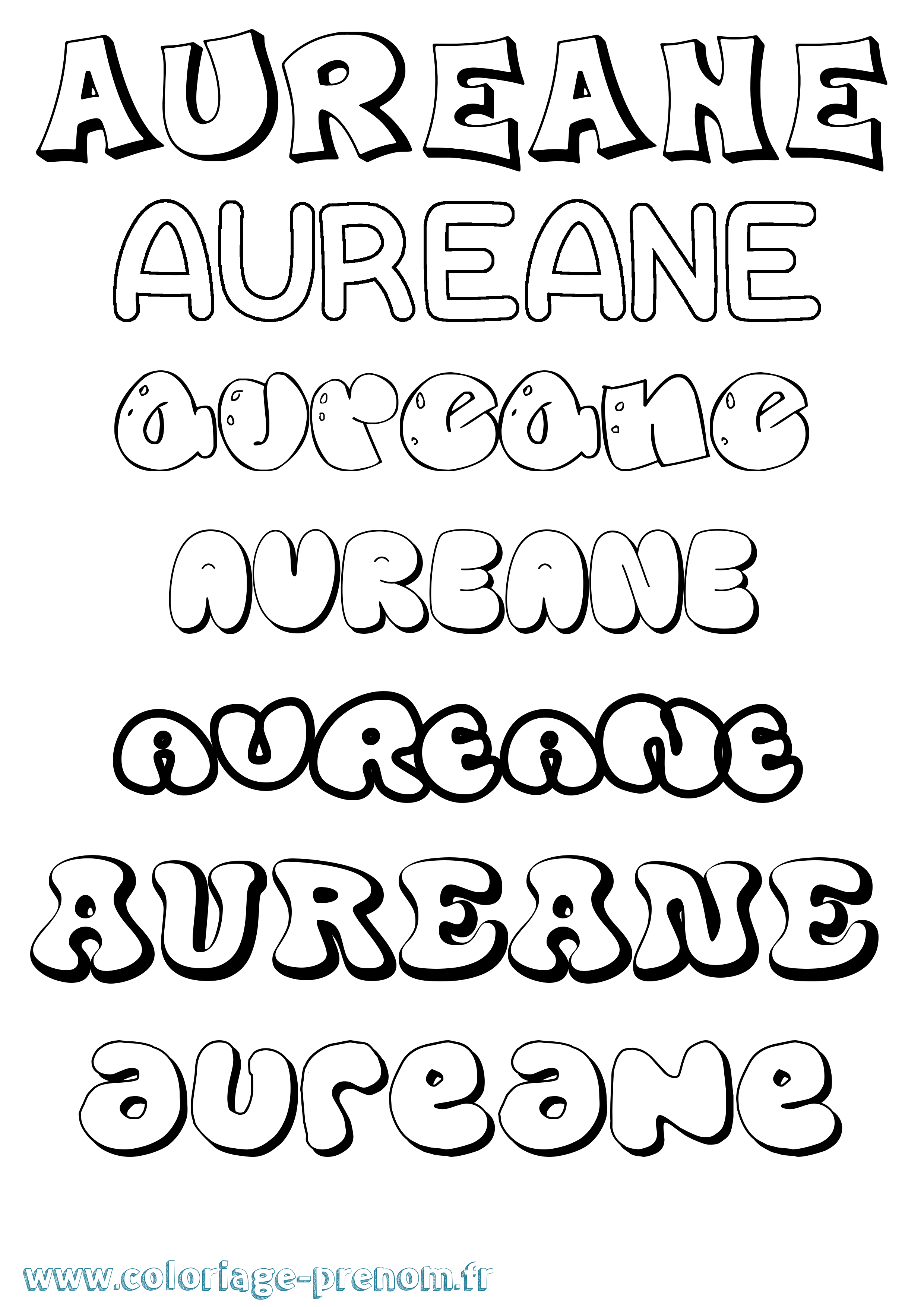 Coloriage prénom Aureane Bubble