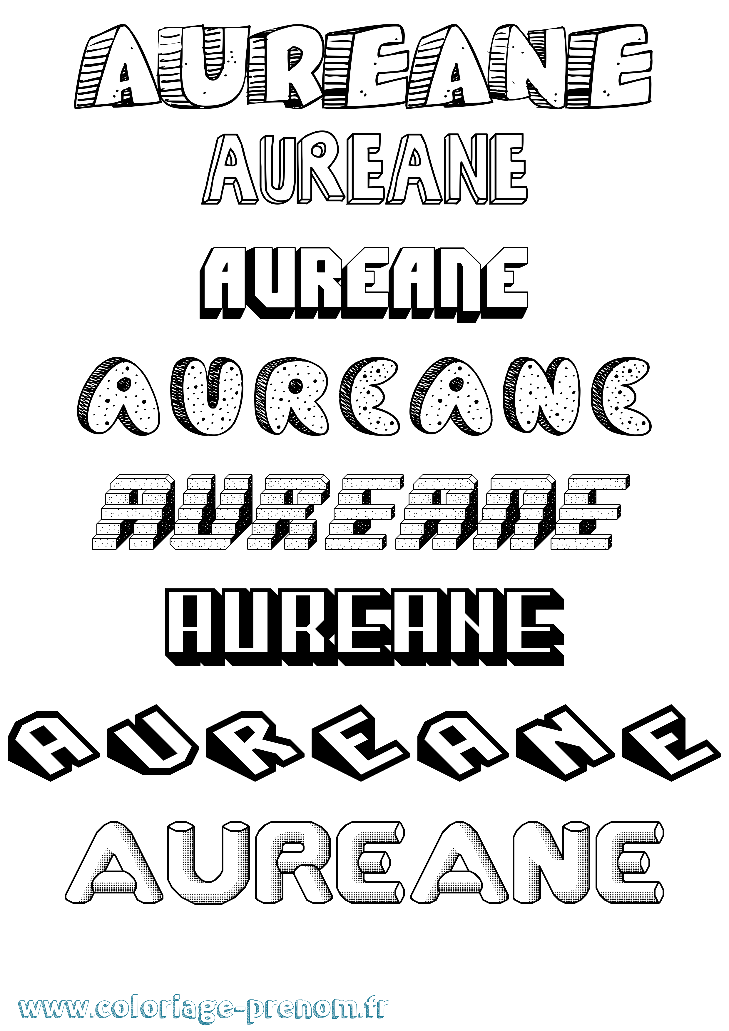 Coloriage prénom Aureane Effet 3D