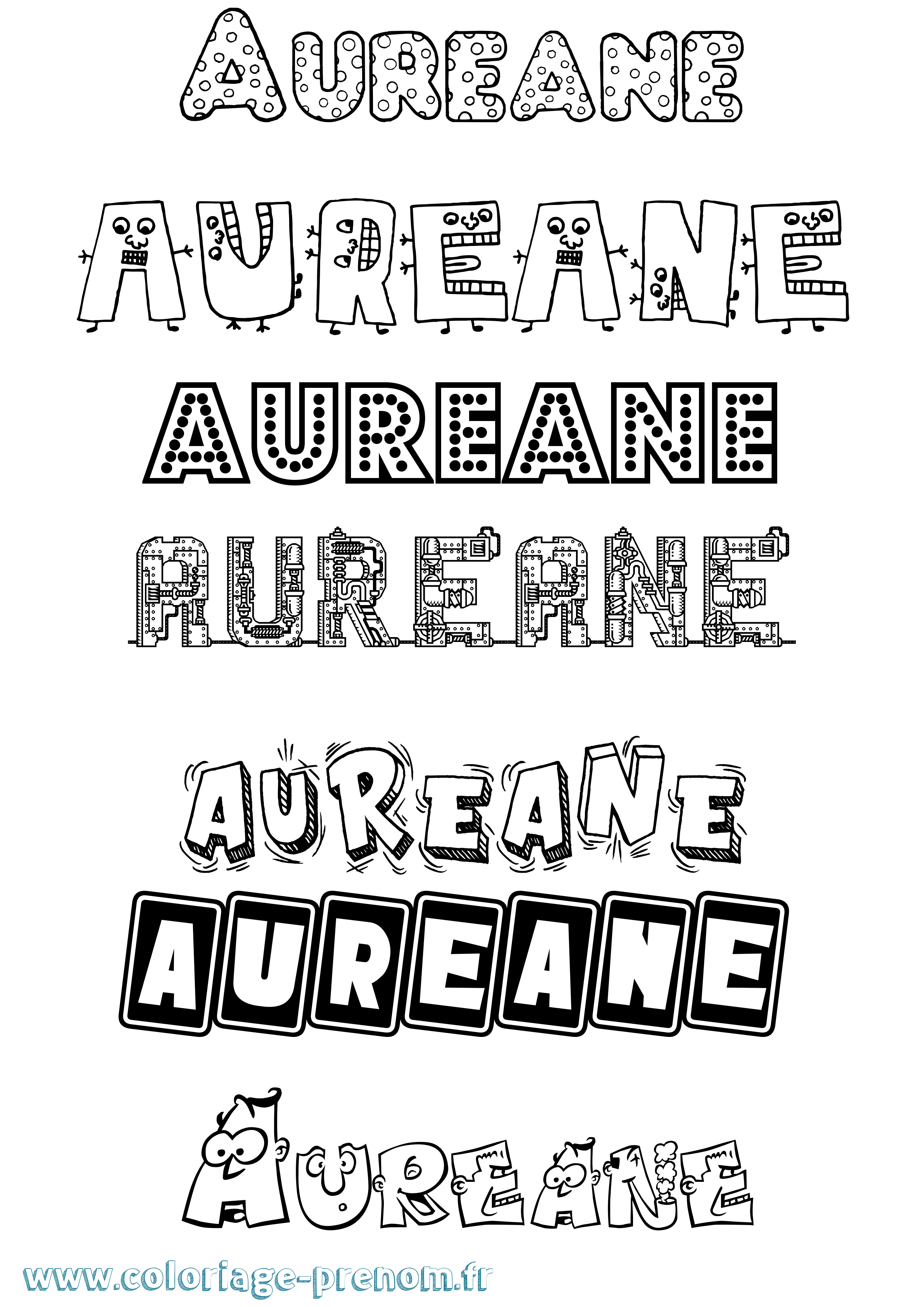 Coloriage prénom Aureane Fun