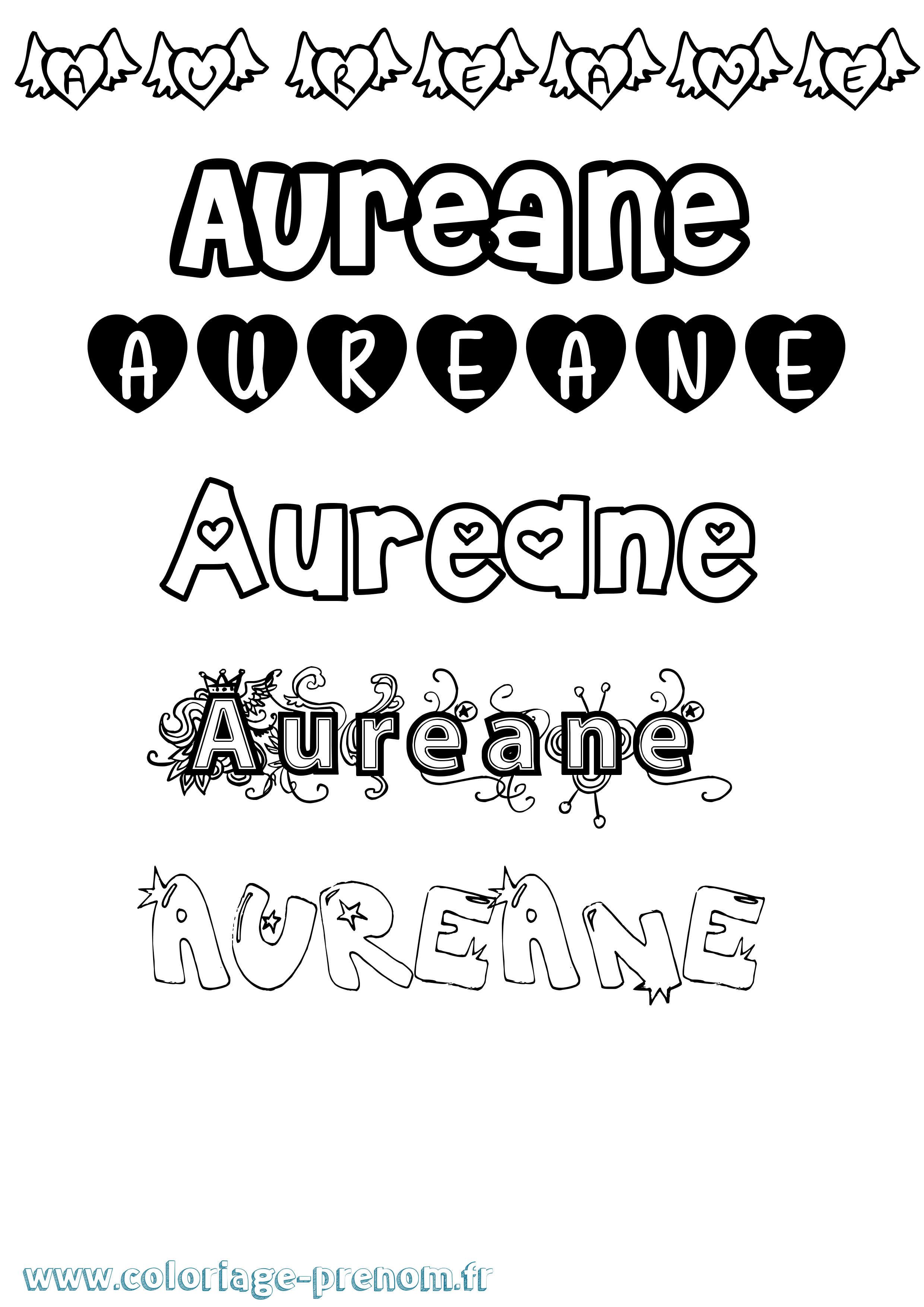 Coloriage prénom Aureane Girly