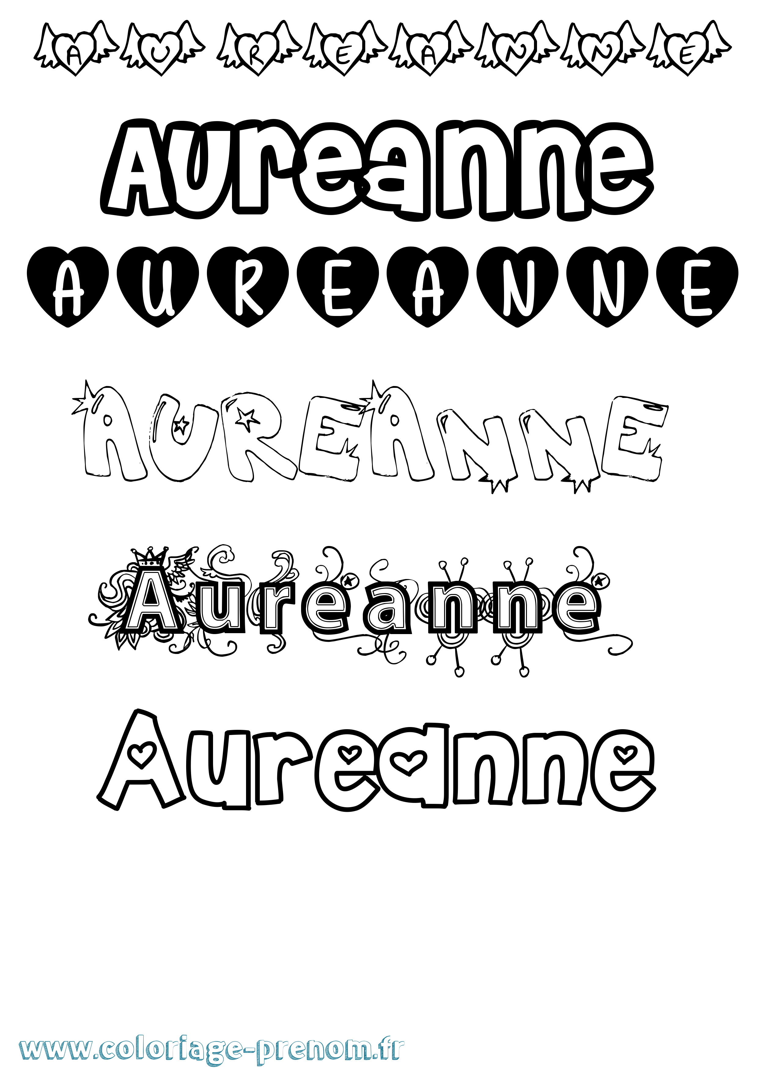 Coloriage prénom Aureanne Girly