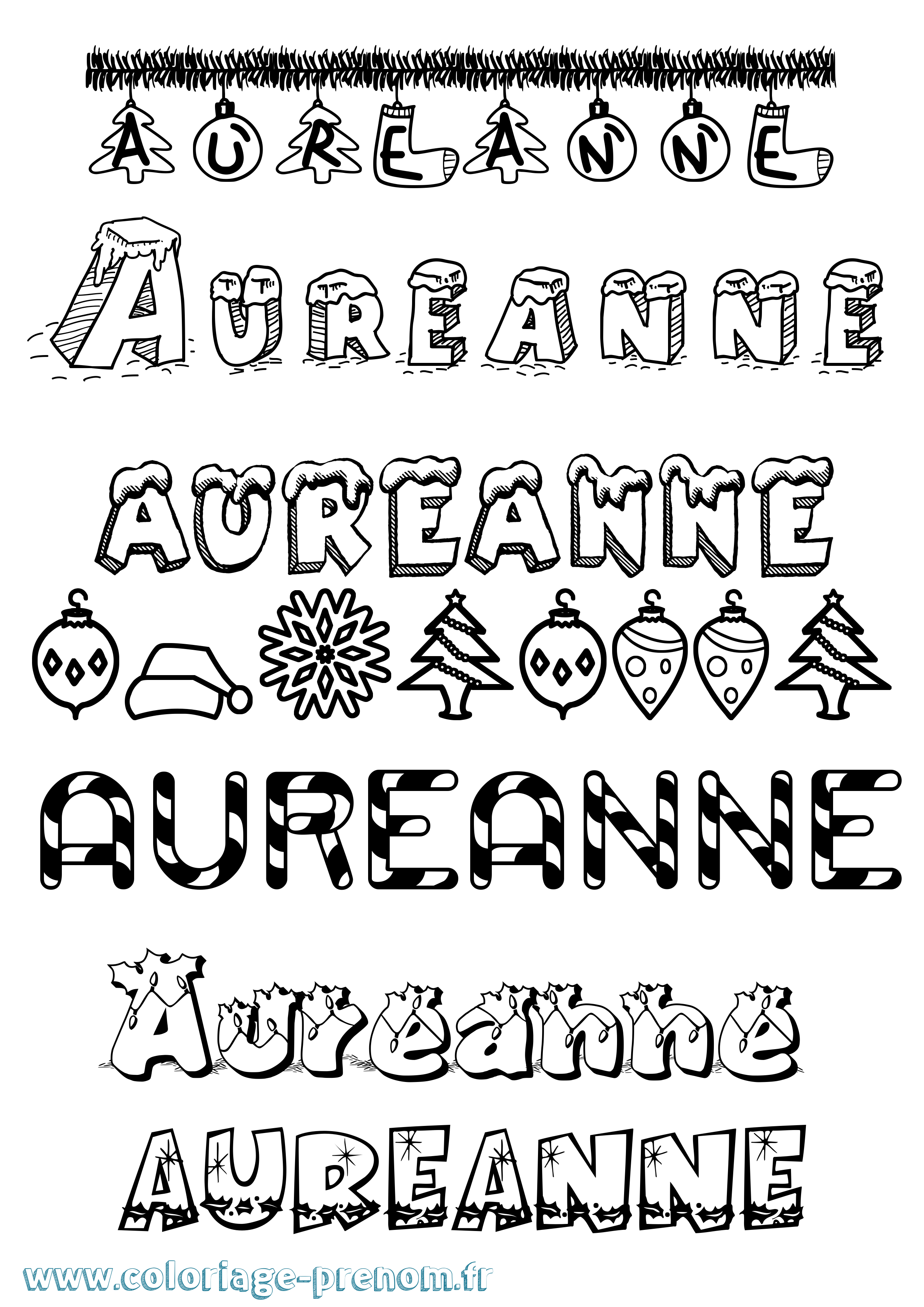Coloriage prénom Aureanne Noël