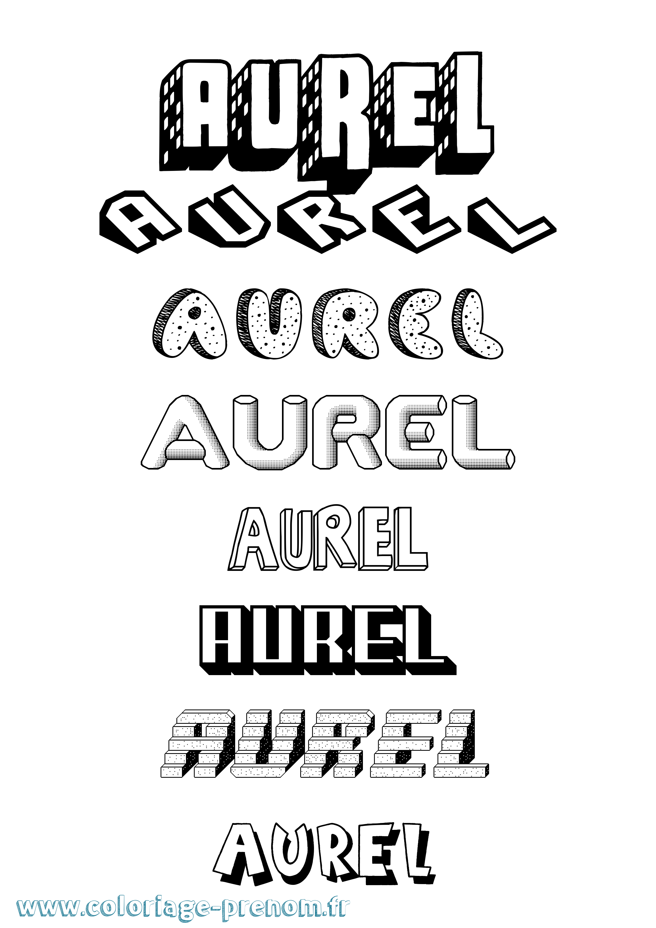 Coloriage prénom Aurel Effet 3D
