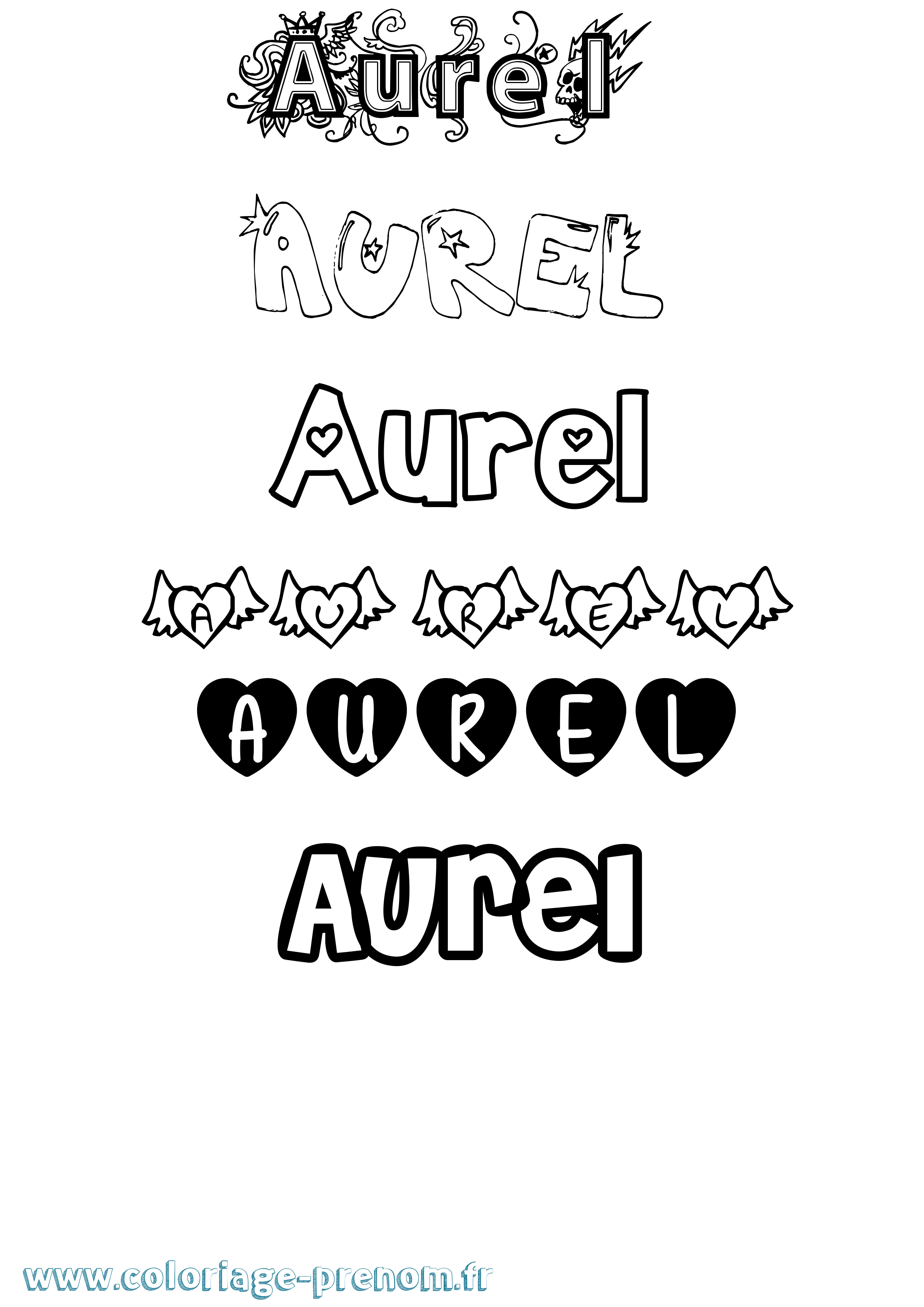Coloriage prénom Aurel Girly