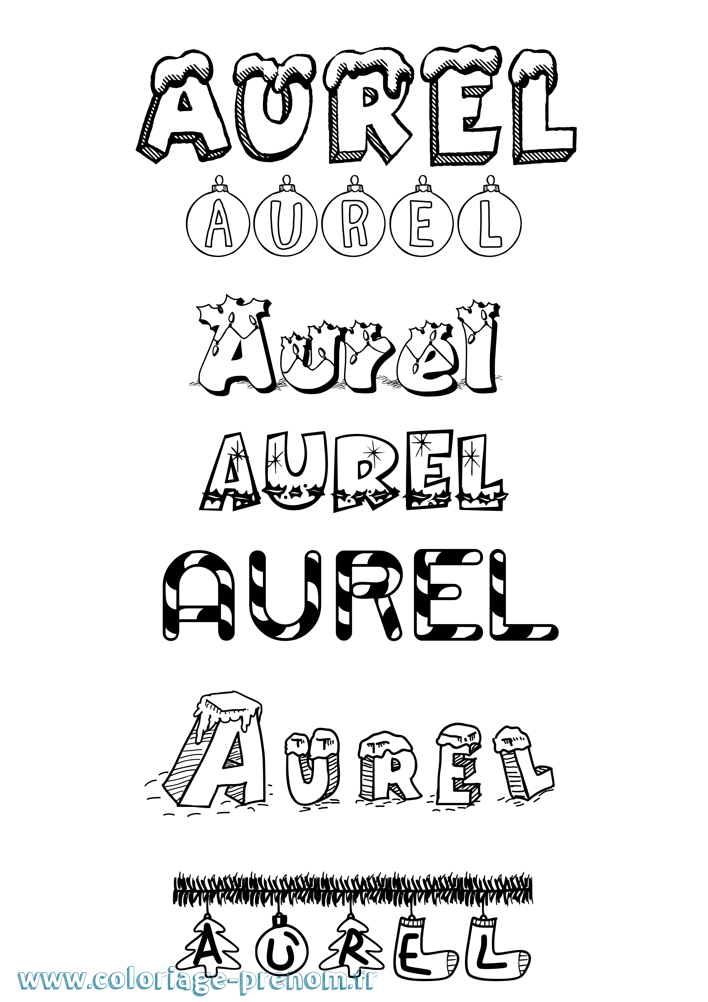 Coloriage Aurel Noël Coloriage prénom Aurel Noël