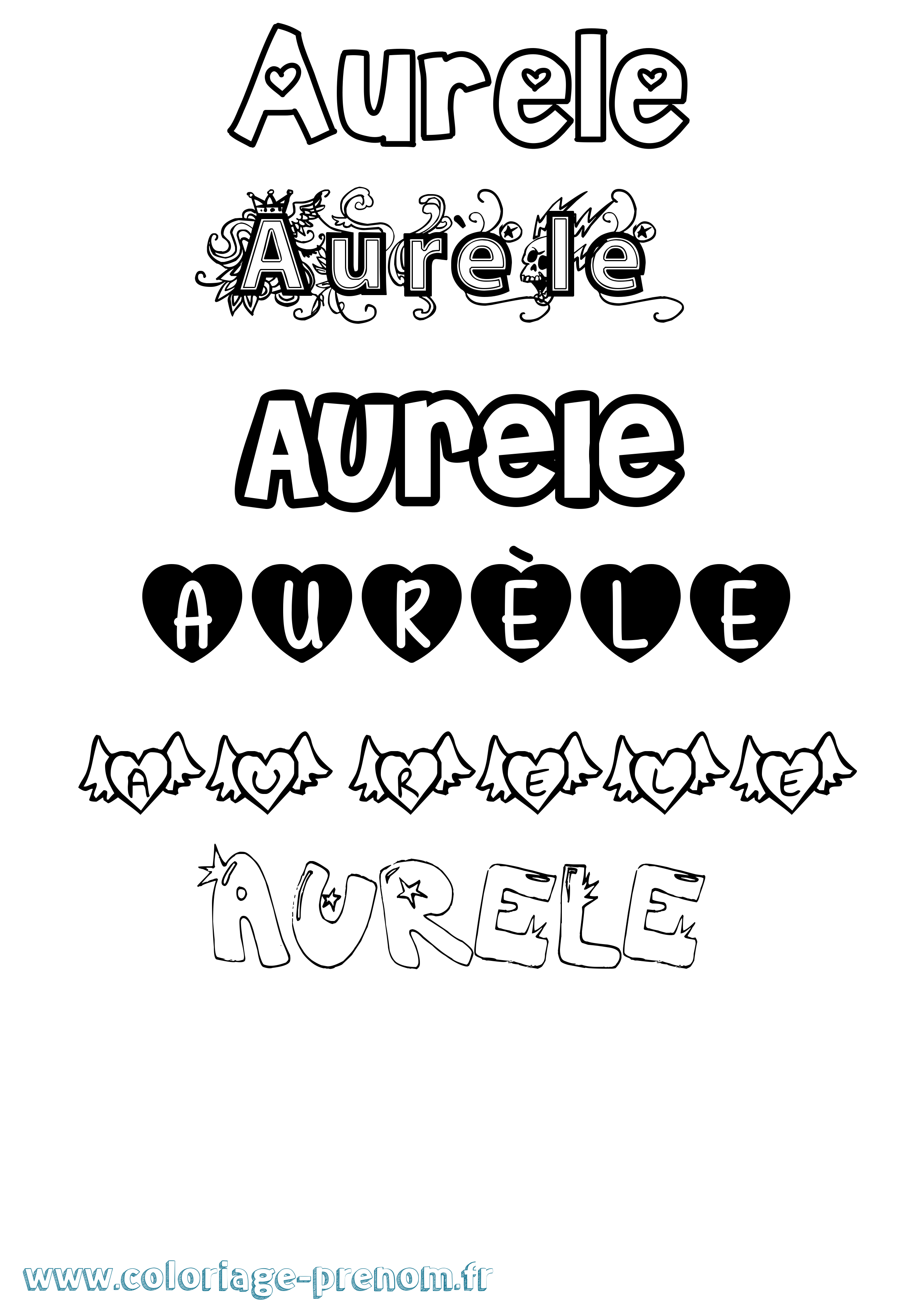 Coloriage prénom Aurèle Girly