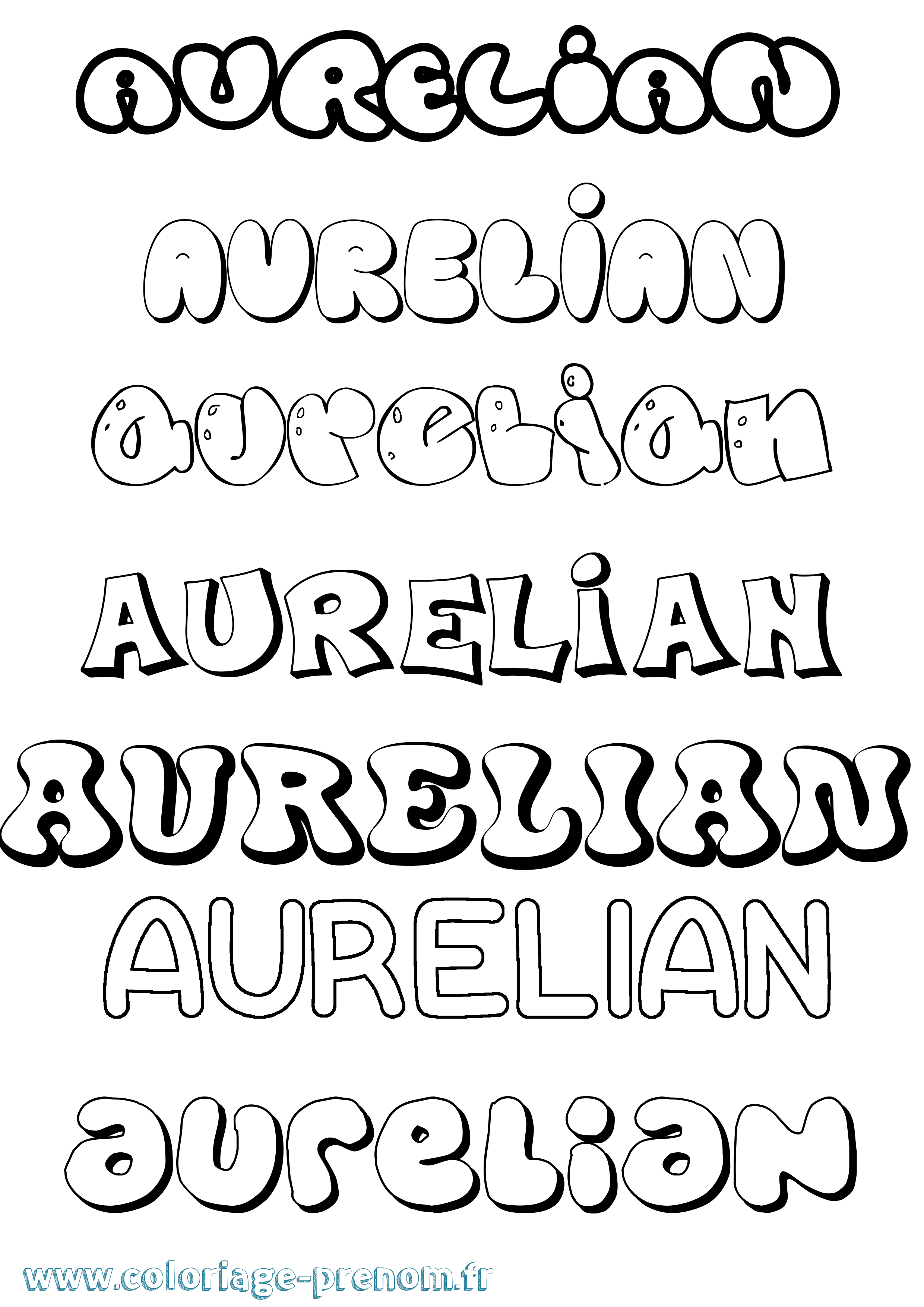 Coloriage prénom Aurelian Bubble