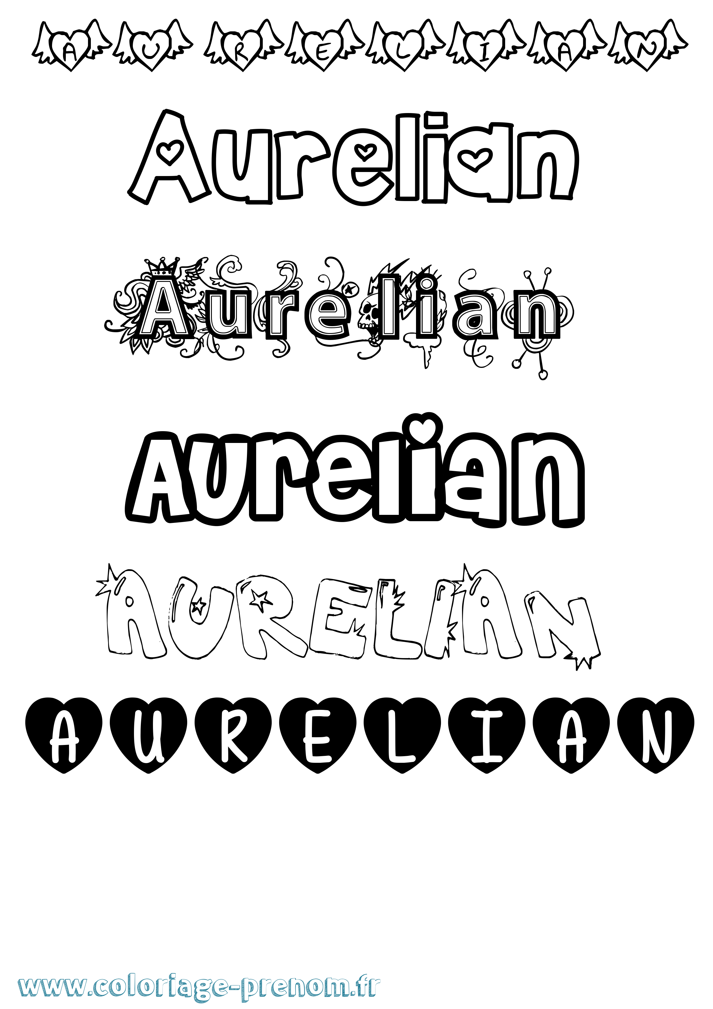 Coloriage prénom Aurelian Girly