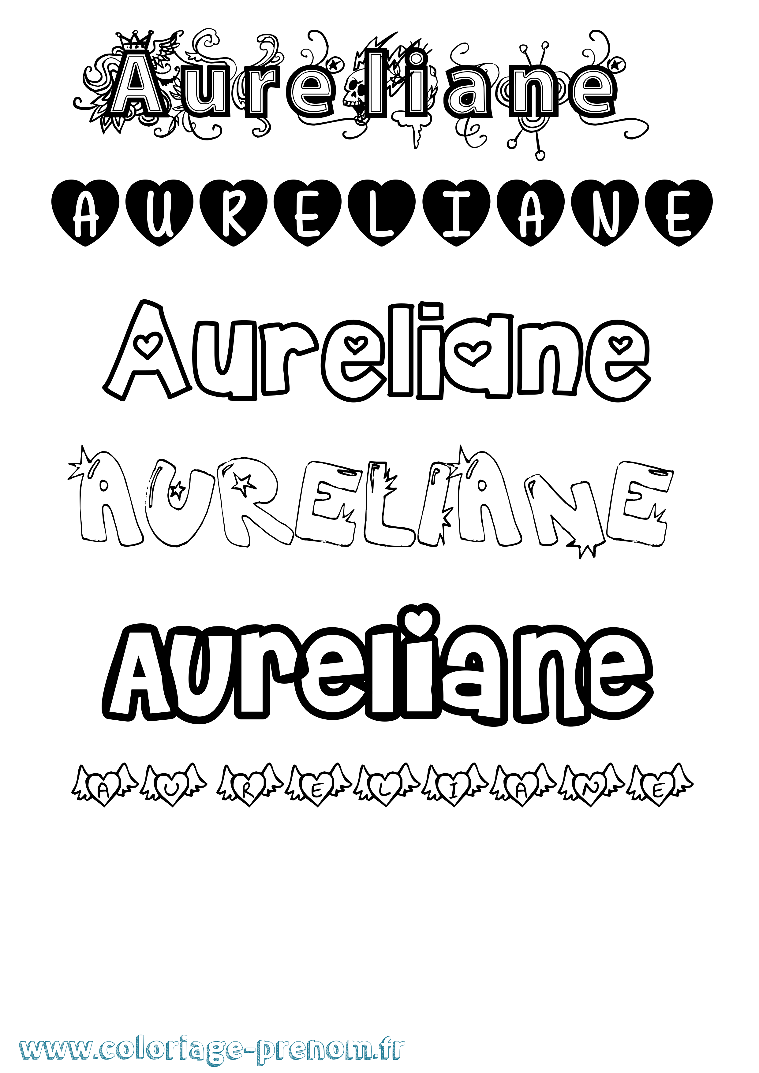 Coloriage prénom Aureliane Girly
