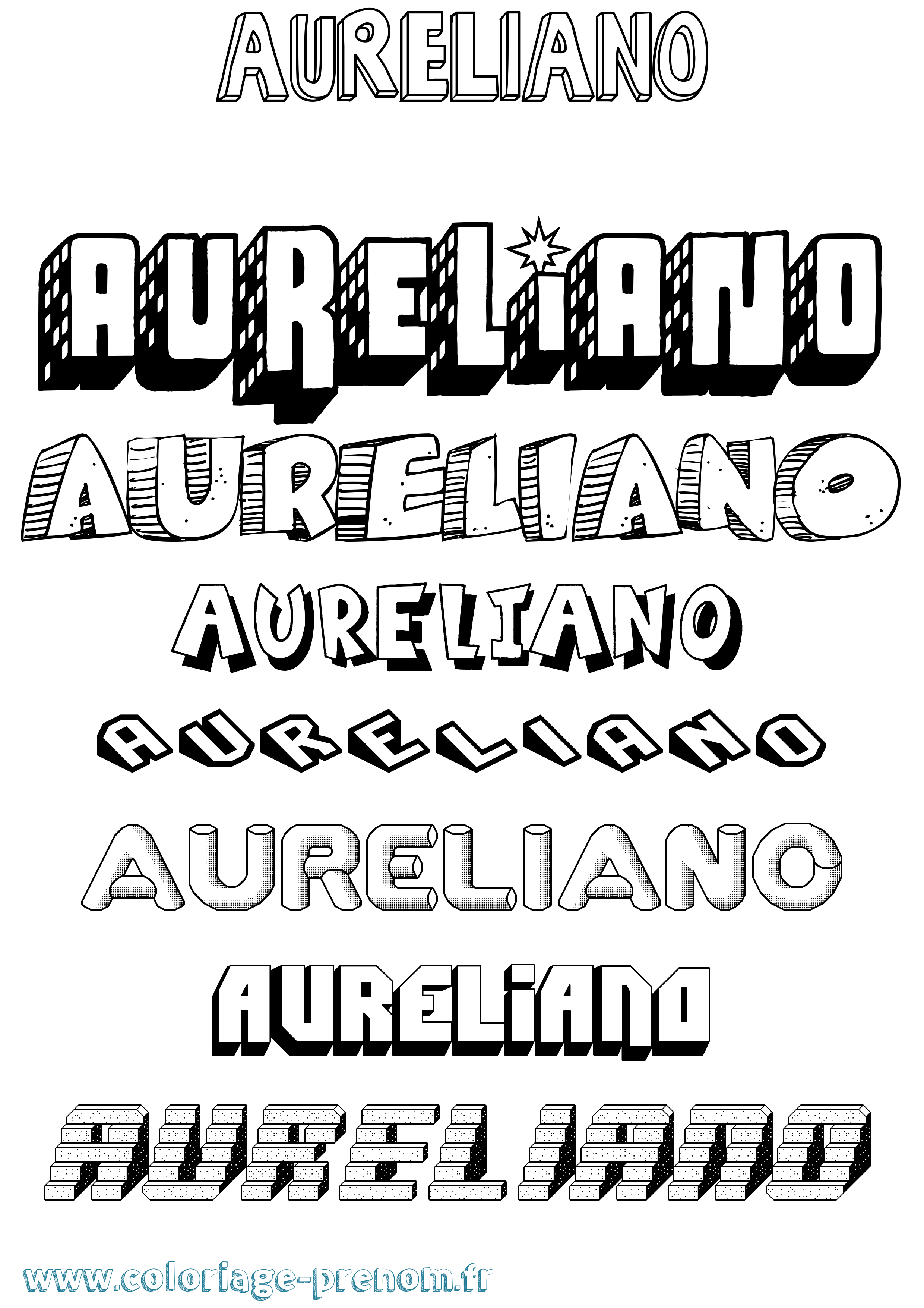 Coloriage prénom Aureliano Effet 3D