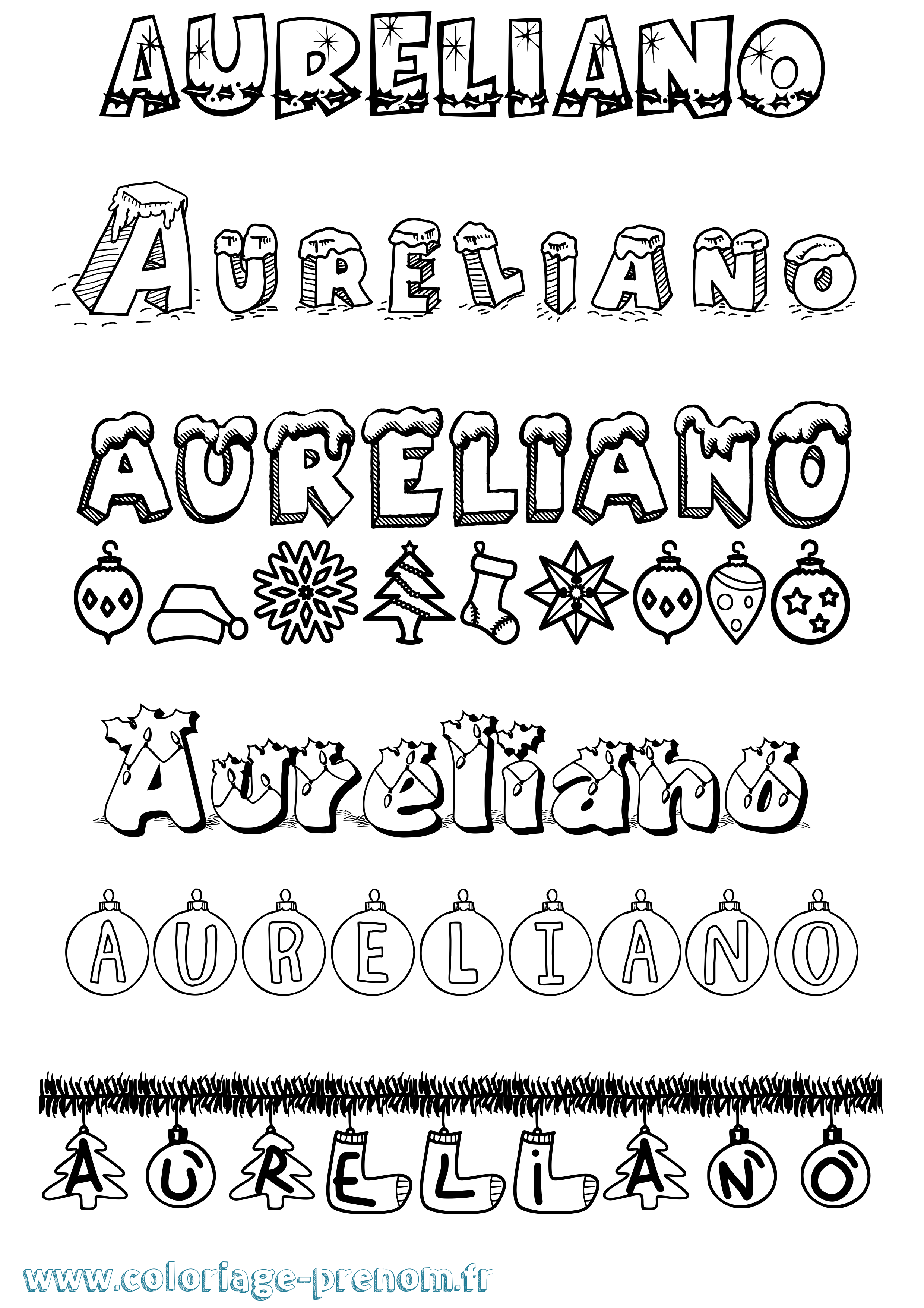 Coloriage prénom Aureliano Noël