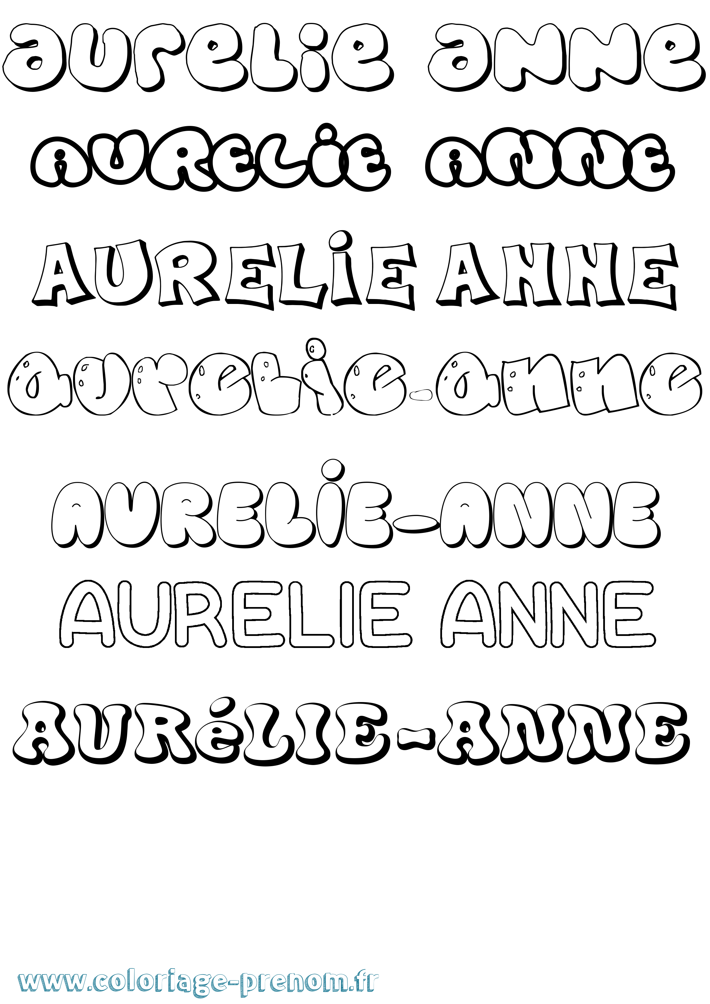Coloriage prénom Aurélie-Anne Bubble