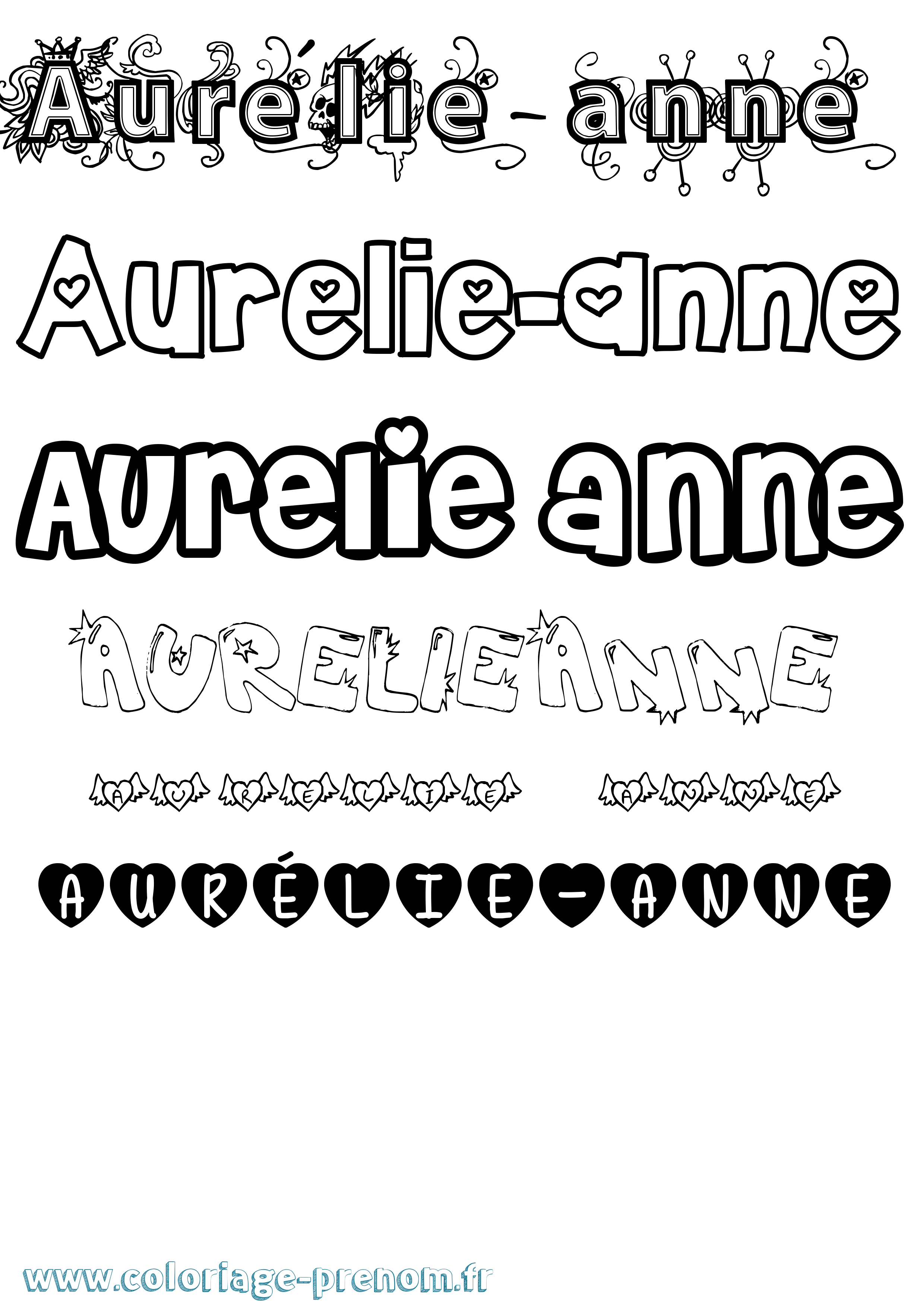 Coloriage prénom Aurélie-Anne Girly