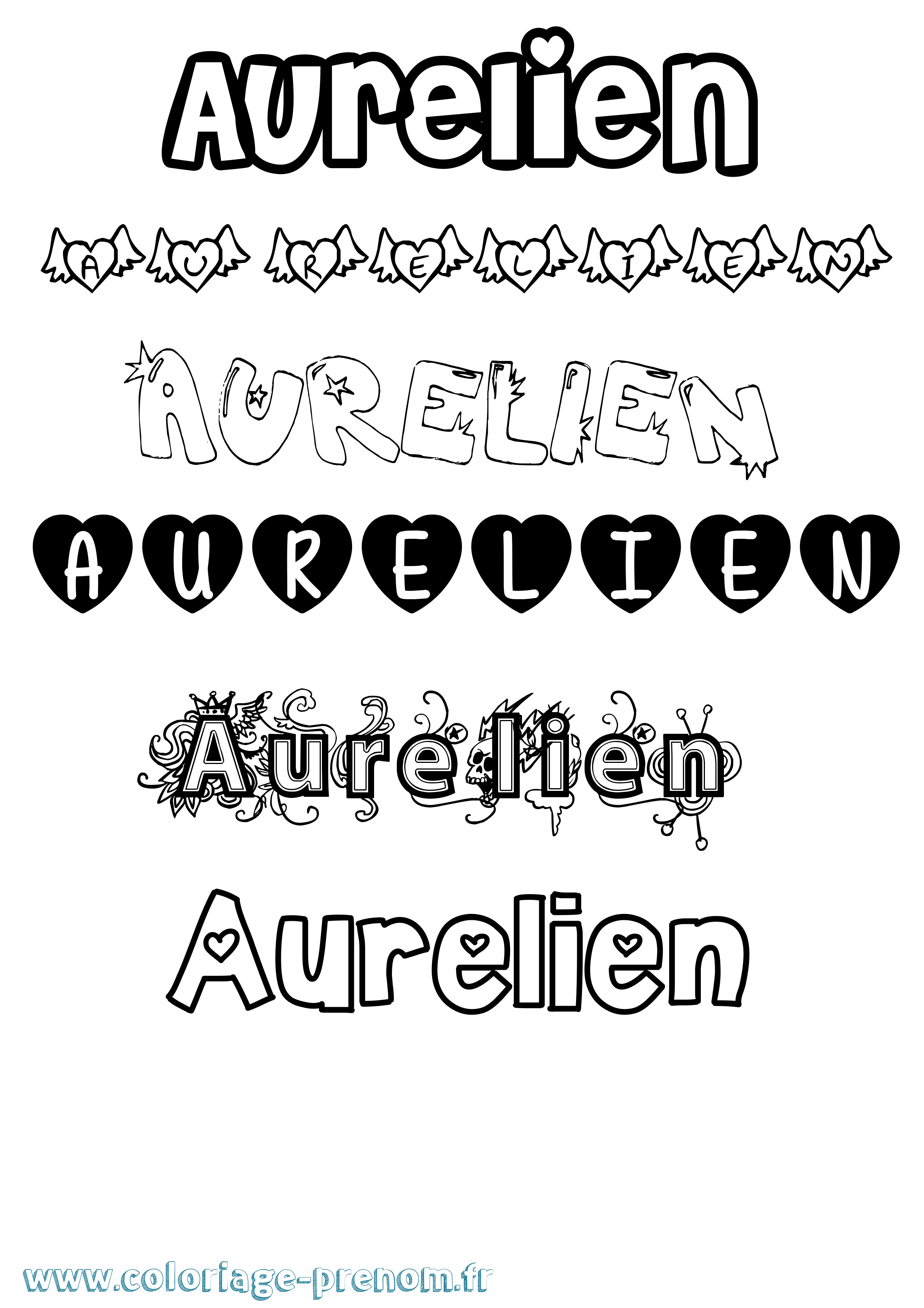 Coloriage prénom Aurelien Girly