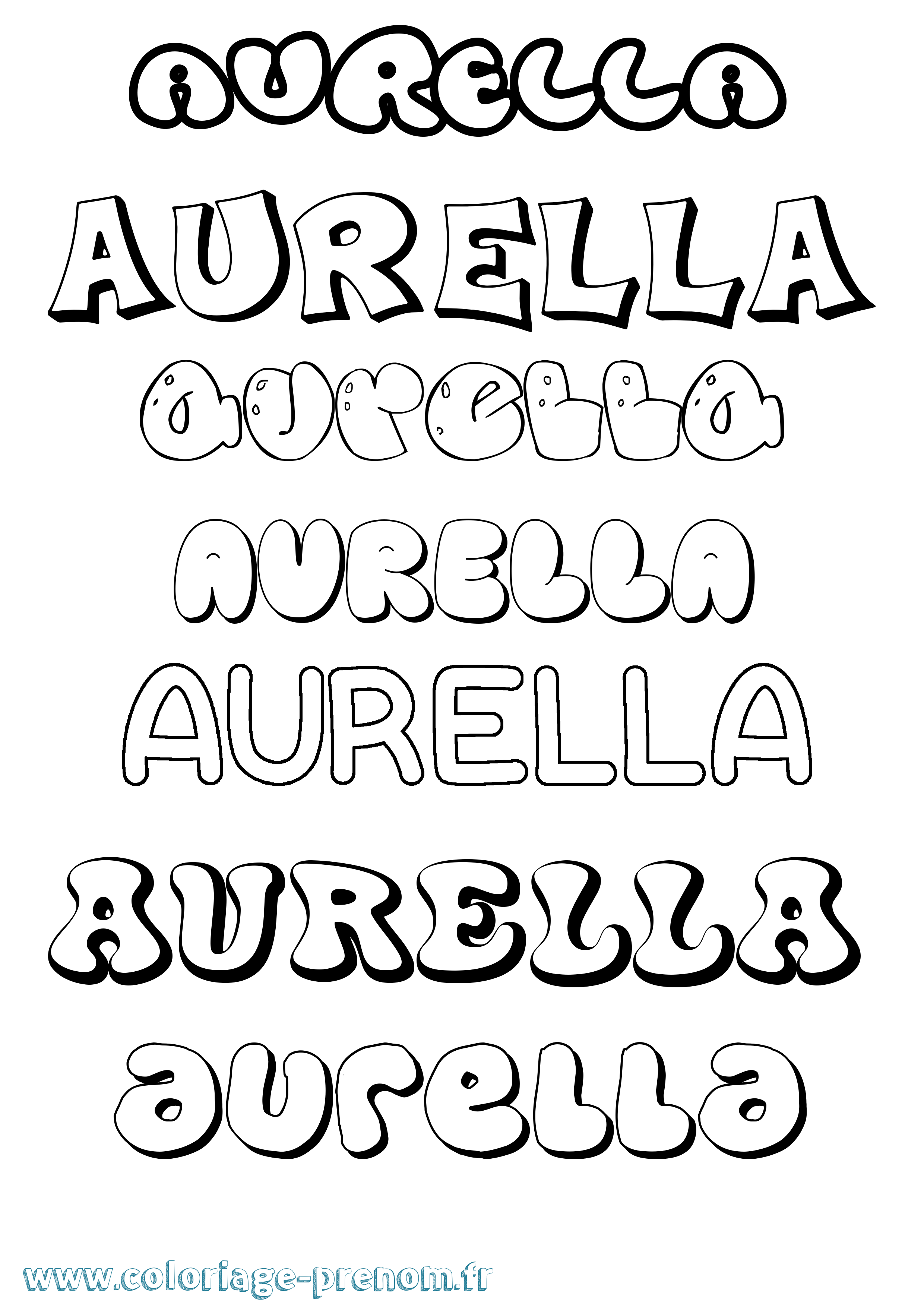 Coloriage prénom Aurella Bubble