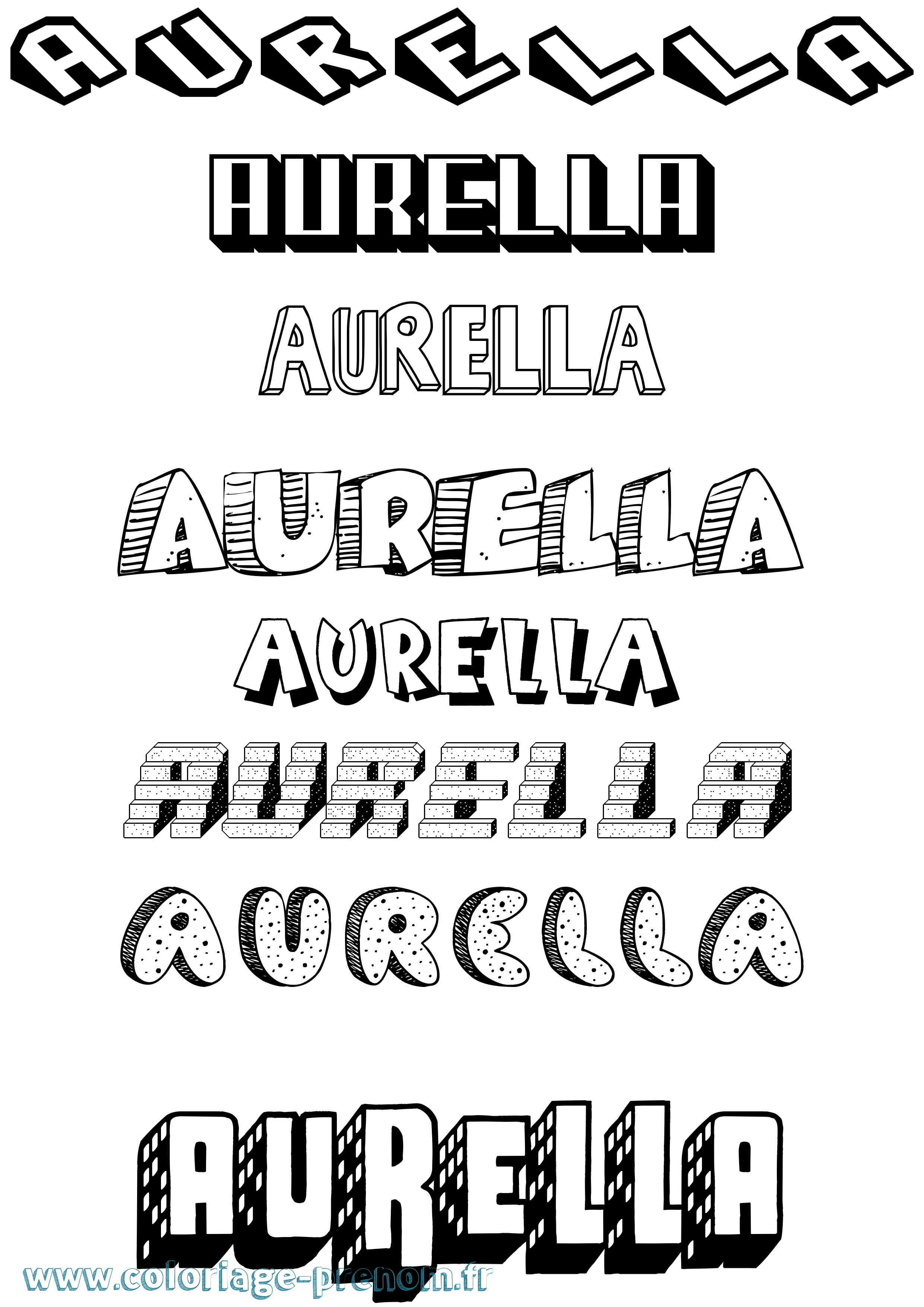 Coloriage prénom Aurella Effet 3D