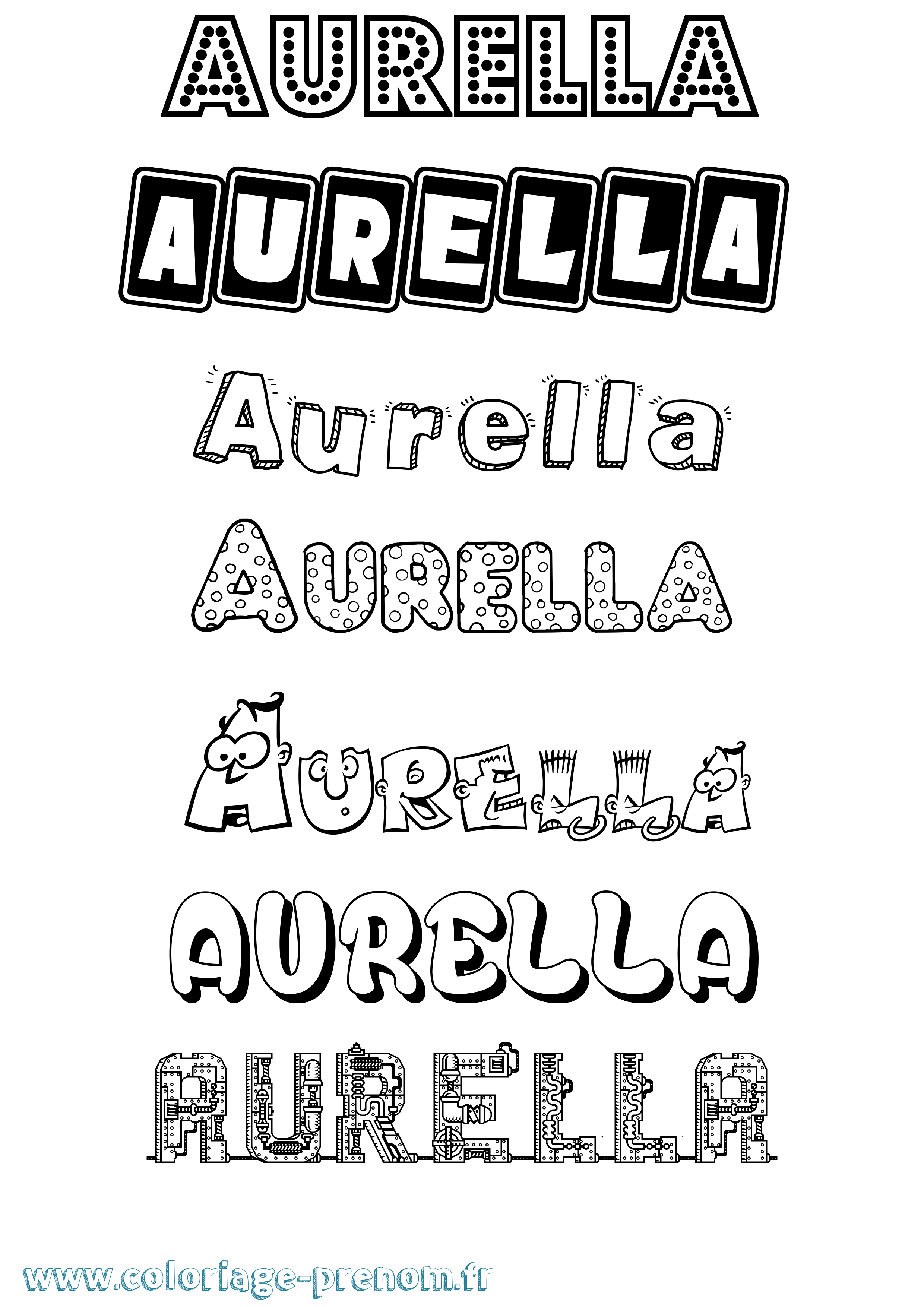 Coloriage prénom Aurella Fun