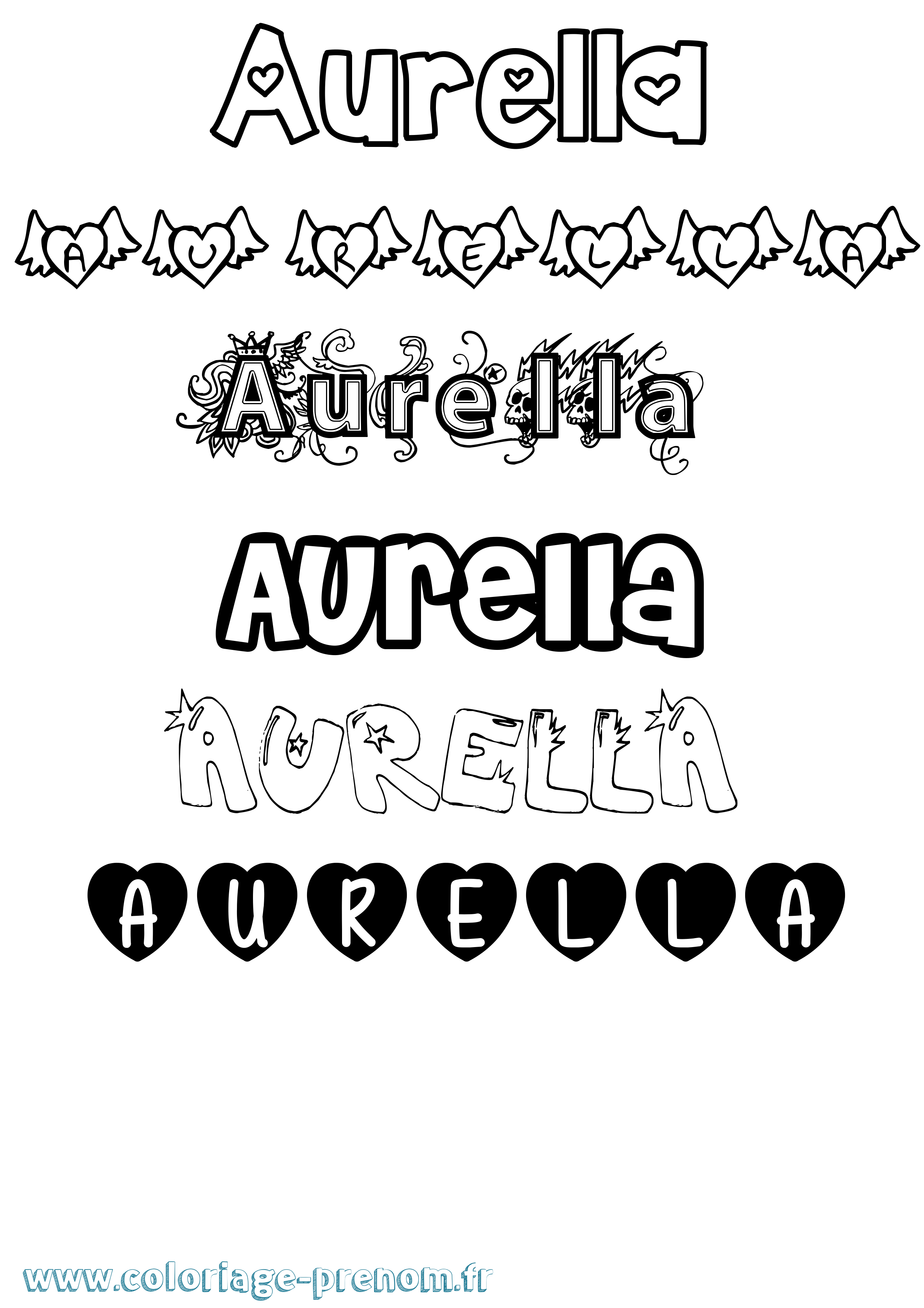 Coloriage prénom Aurella Girly