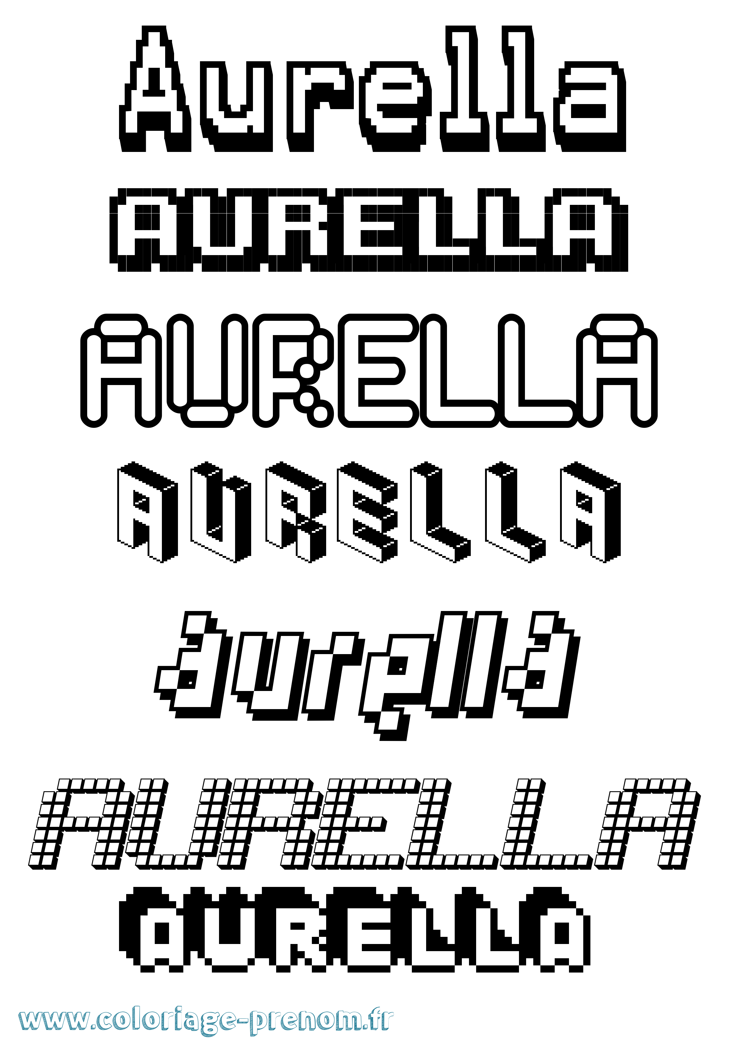 Coloriage prénom Aurella Pixel