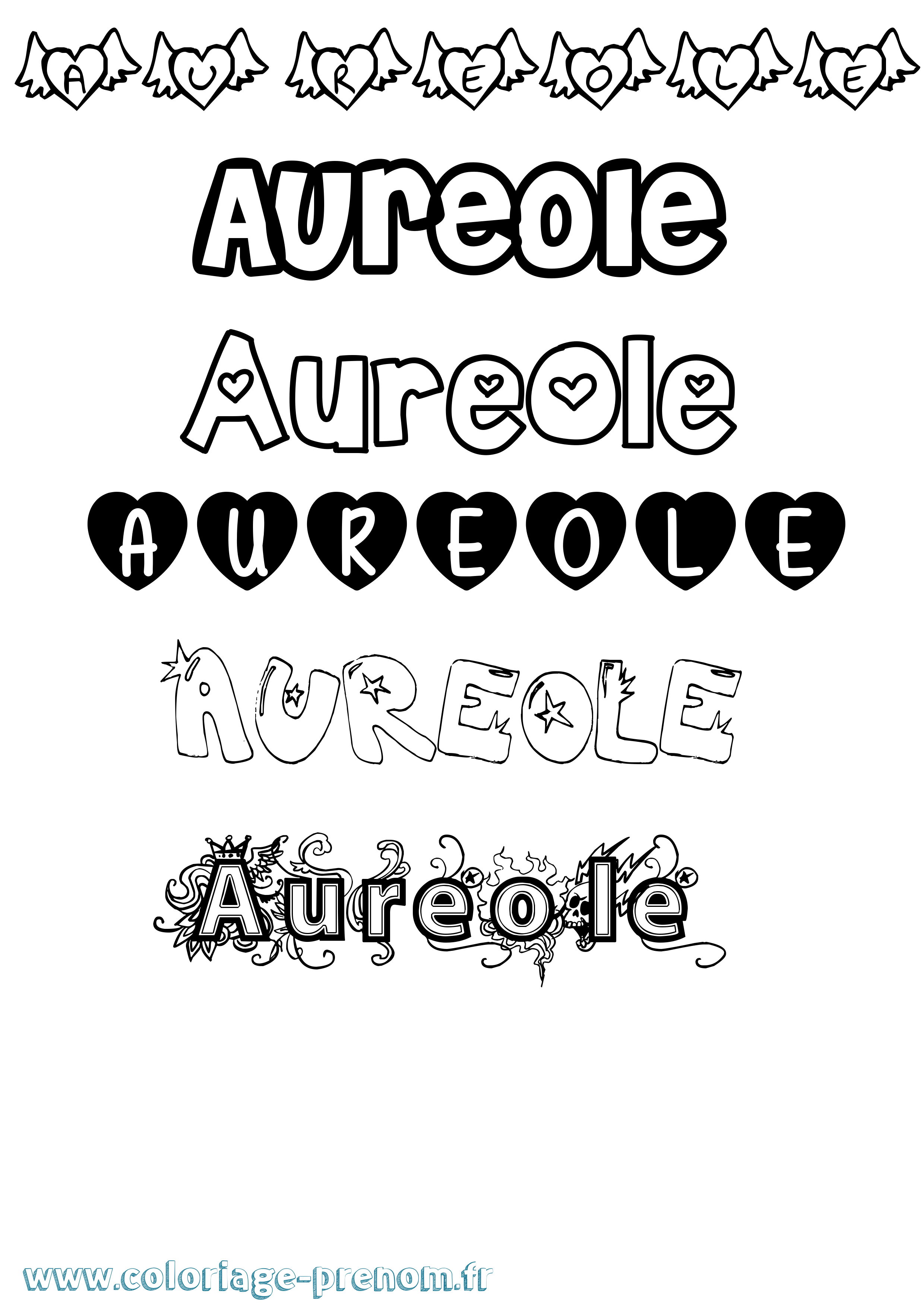 Coloriage prénom Aureole Girly
