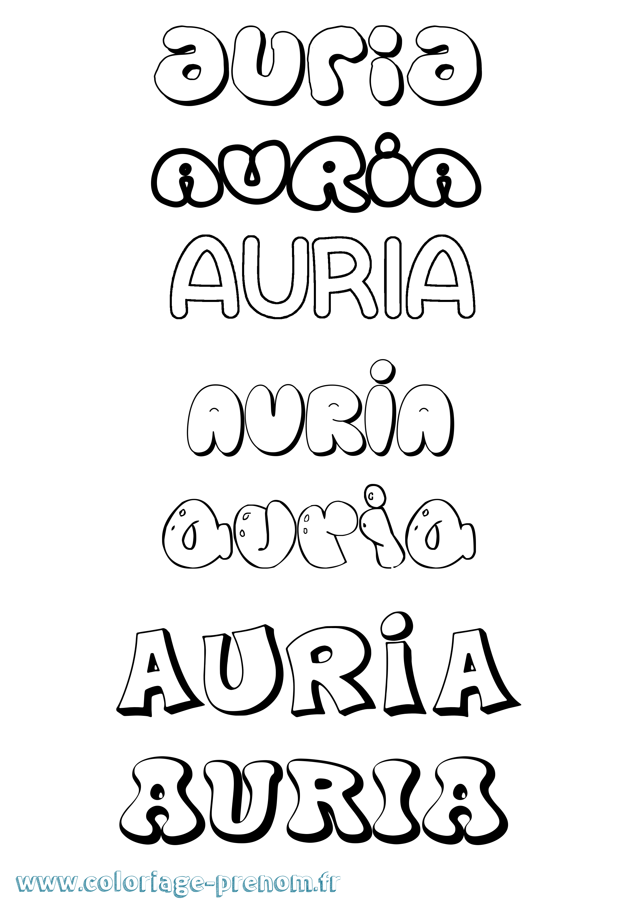 Coloriage prénom Auria Bubble