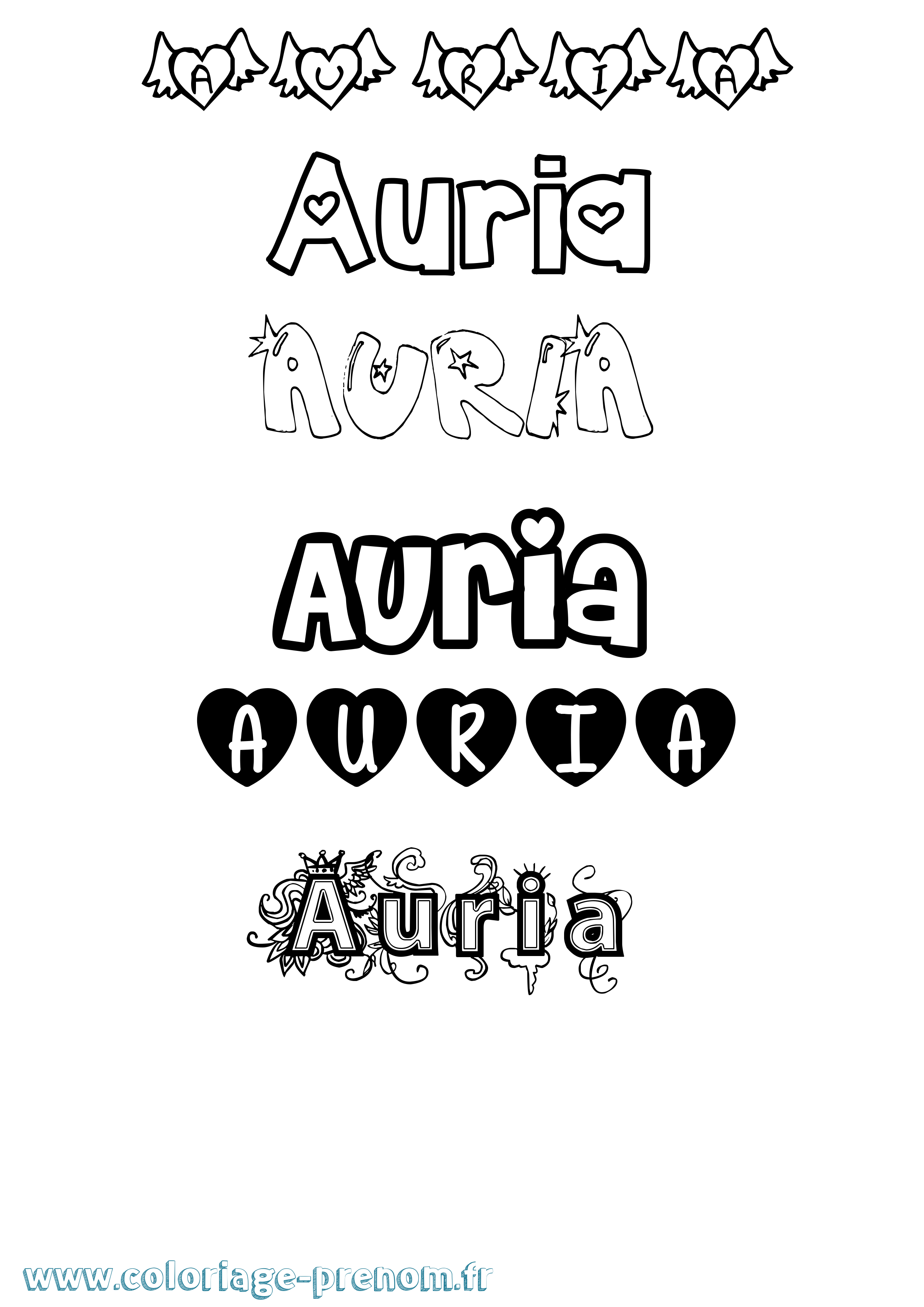 Coloriage prénom Auria Girly