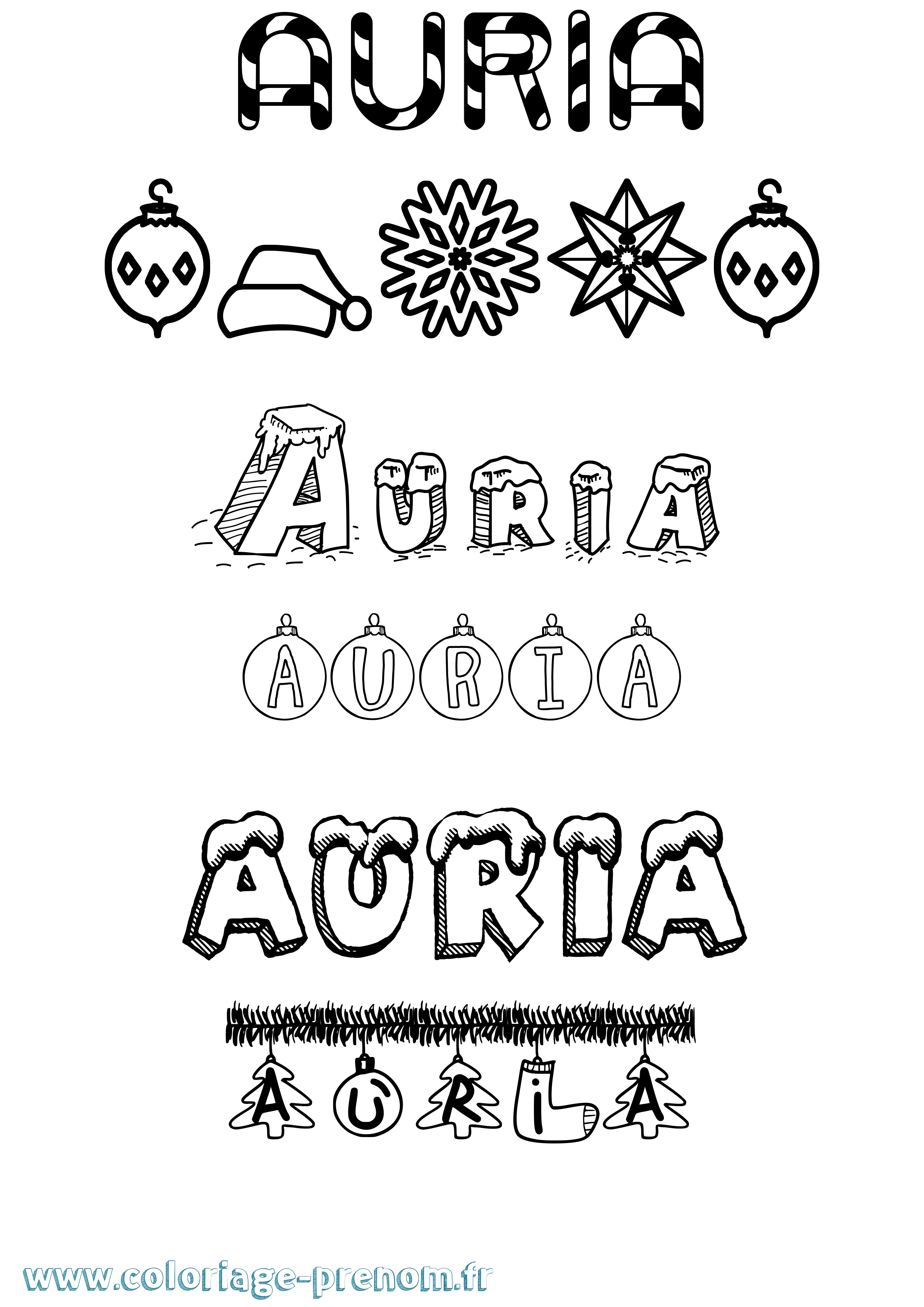 Coloriage prénom Auria Noël