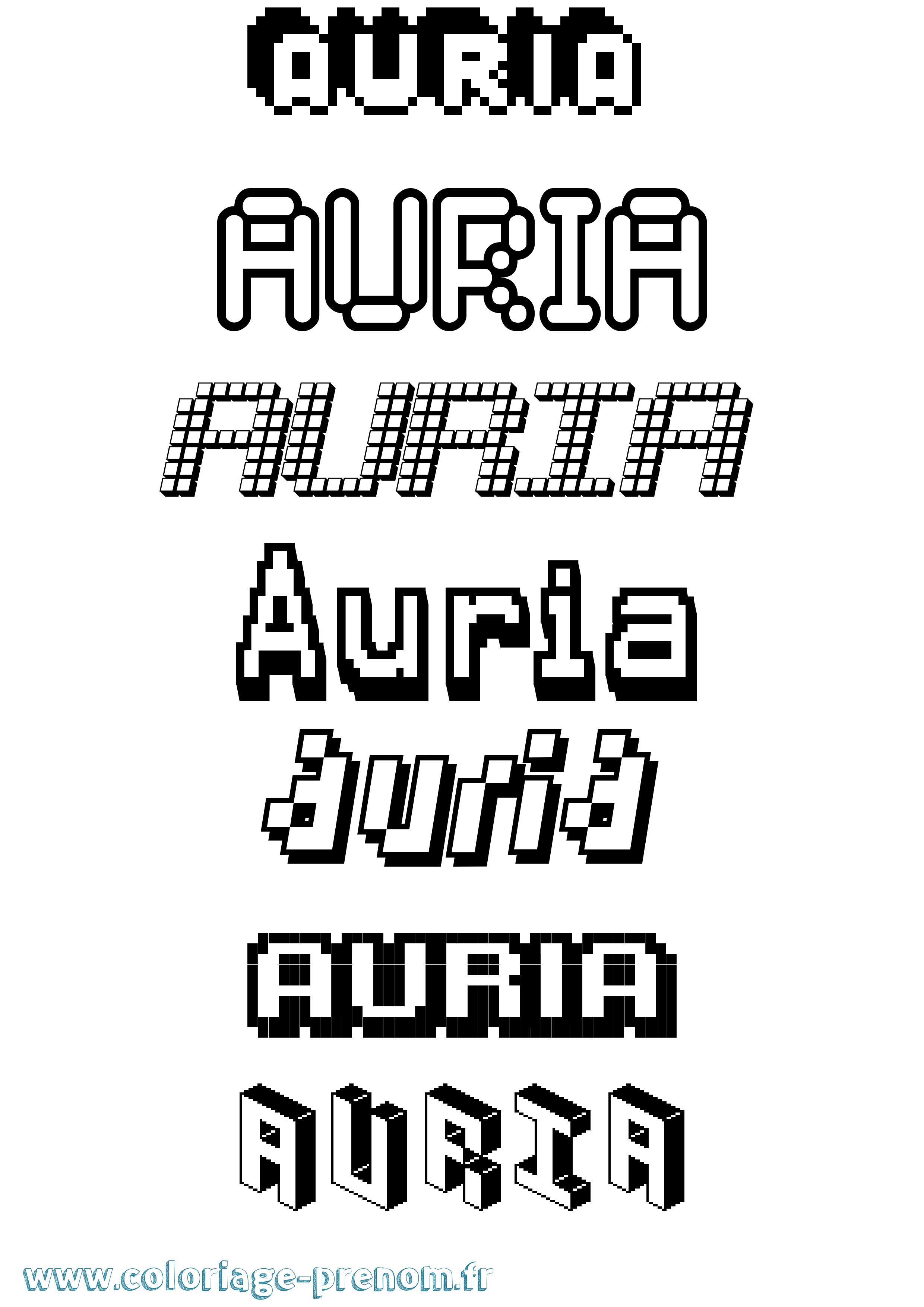 Coloriage prénom Auria Pixel