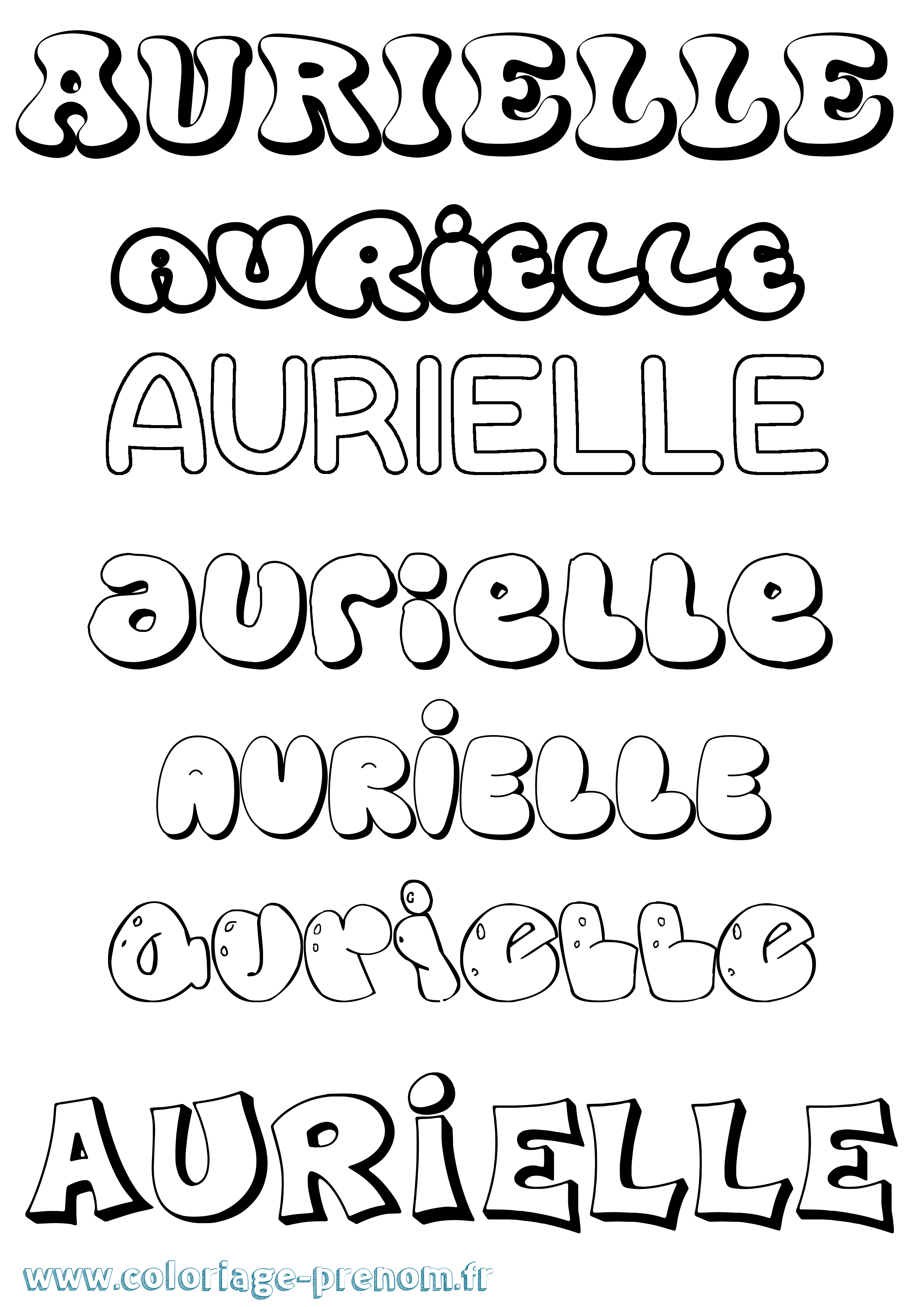 Coloriage prénom Aurielle Bubble