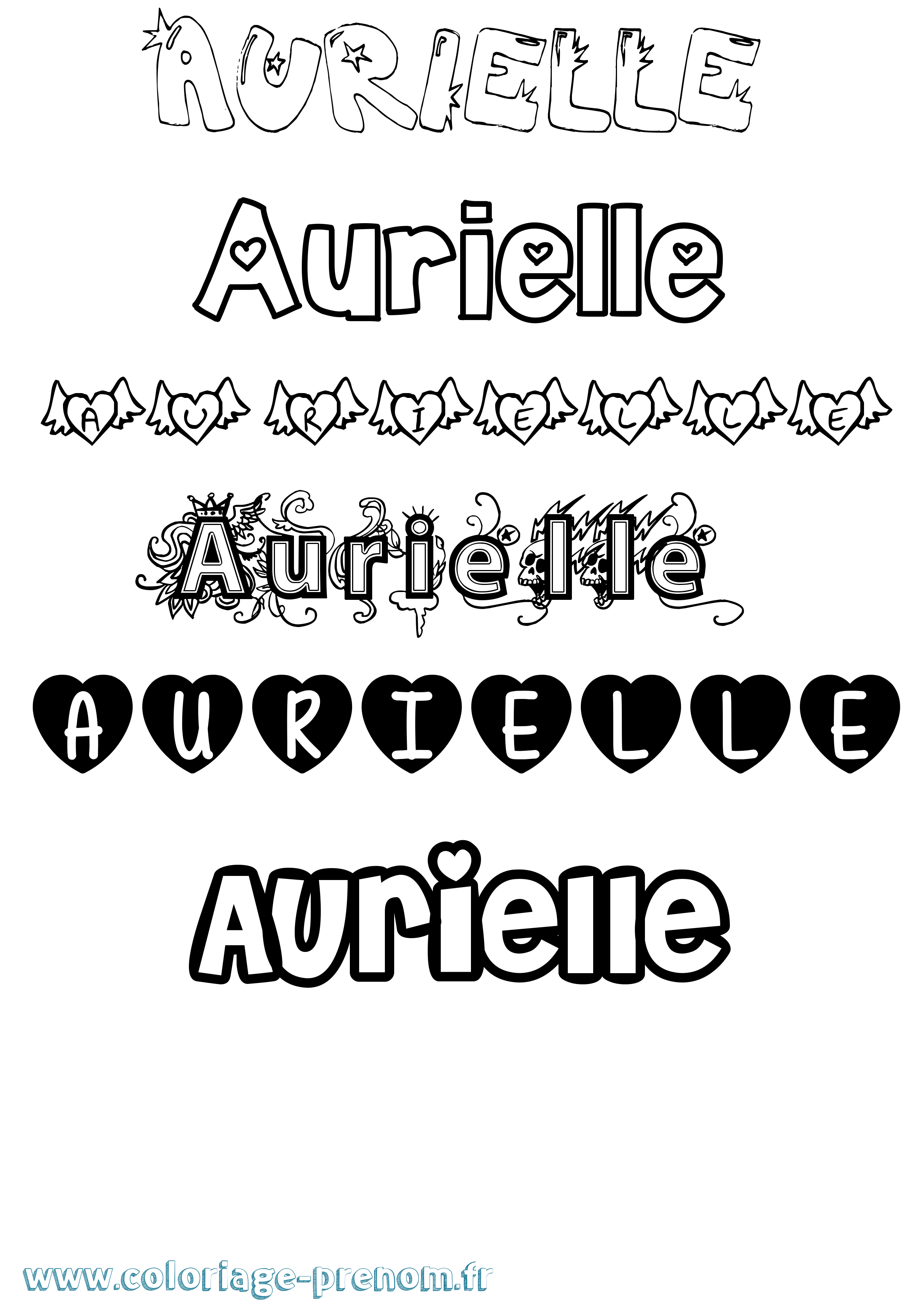 Coloriage prénom Aurielle Girly