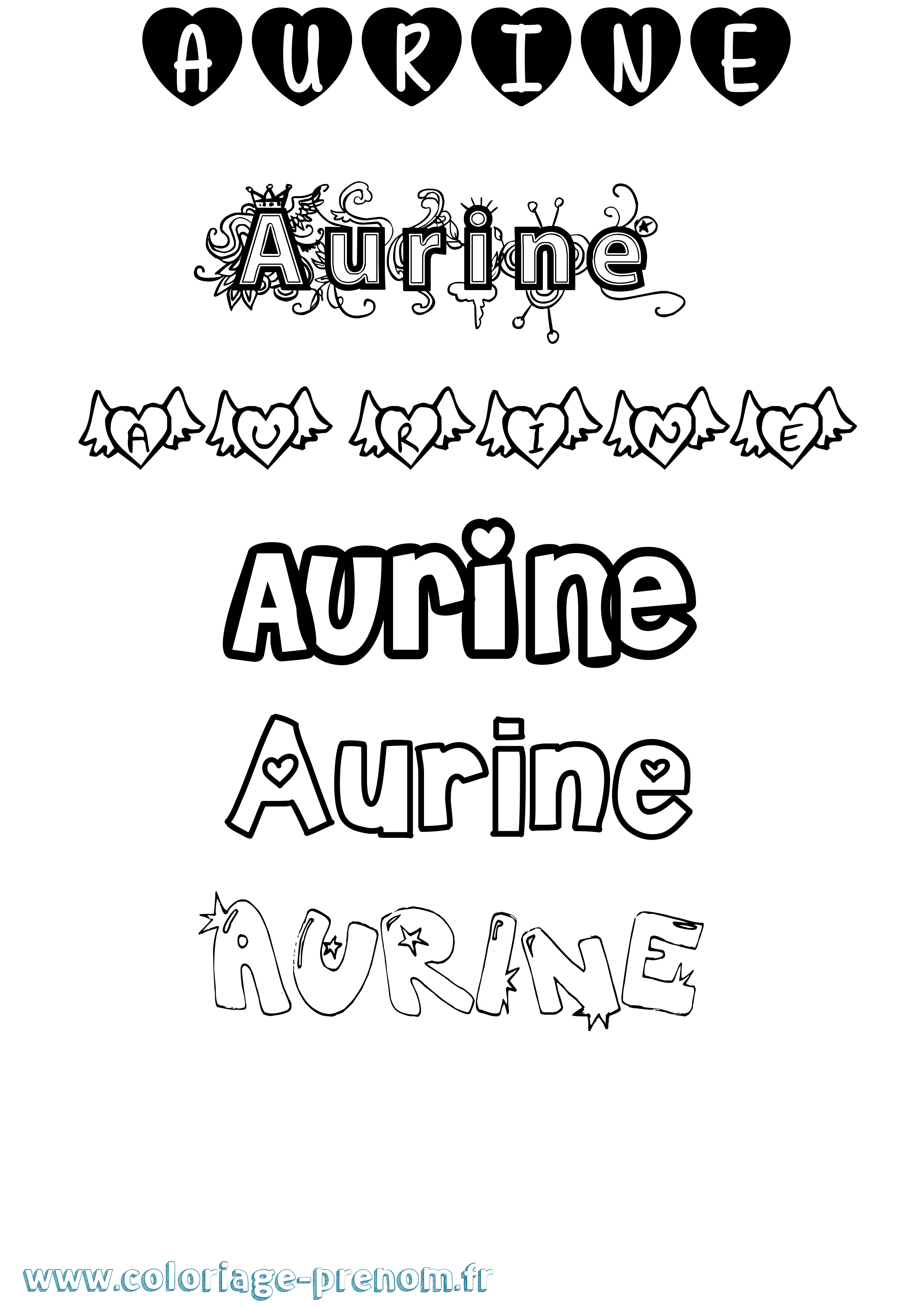 Coloriage prénom Aurine Girly