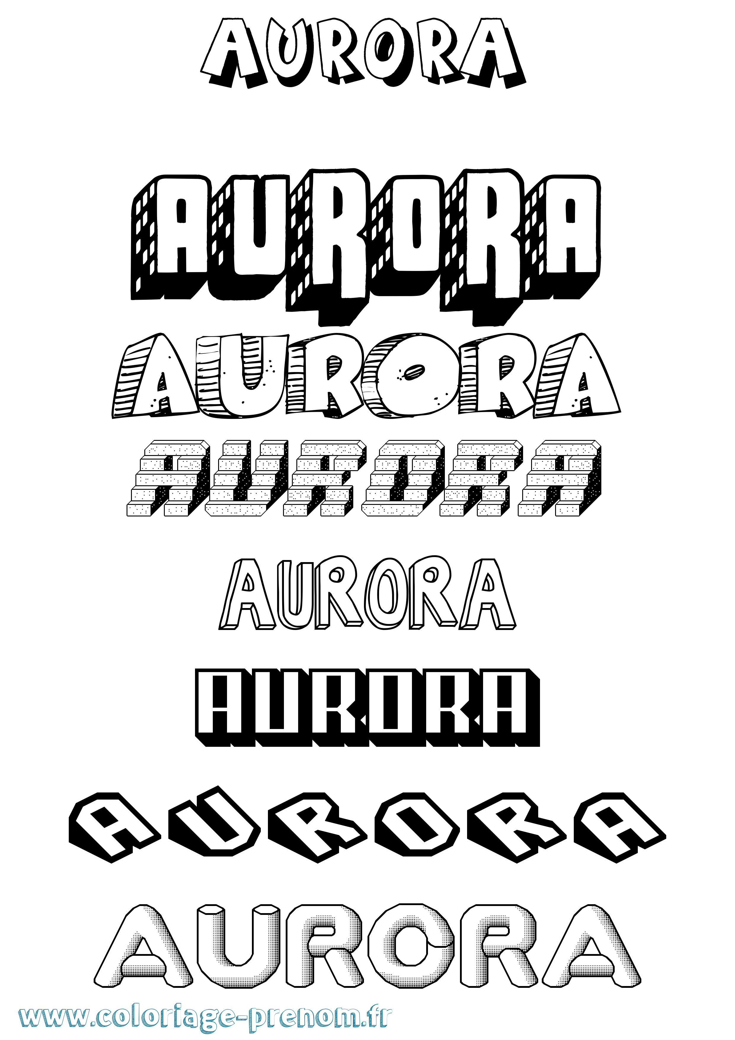 Coloriage prénom Aurora Effet 3D