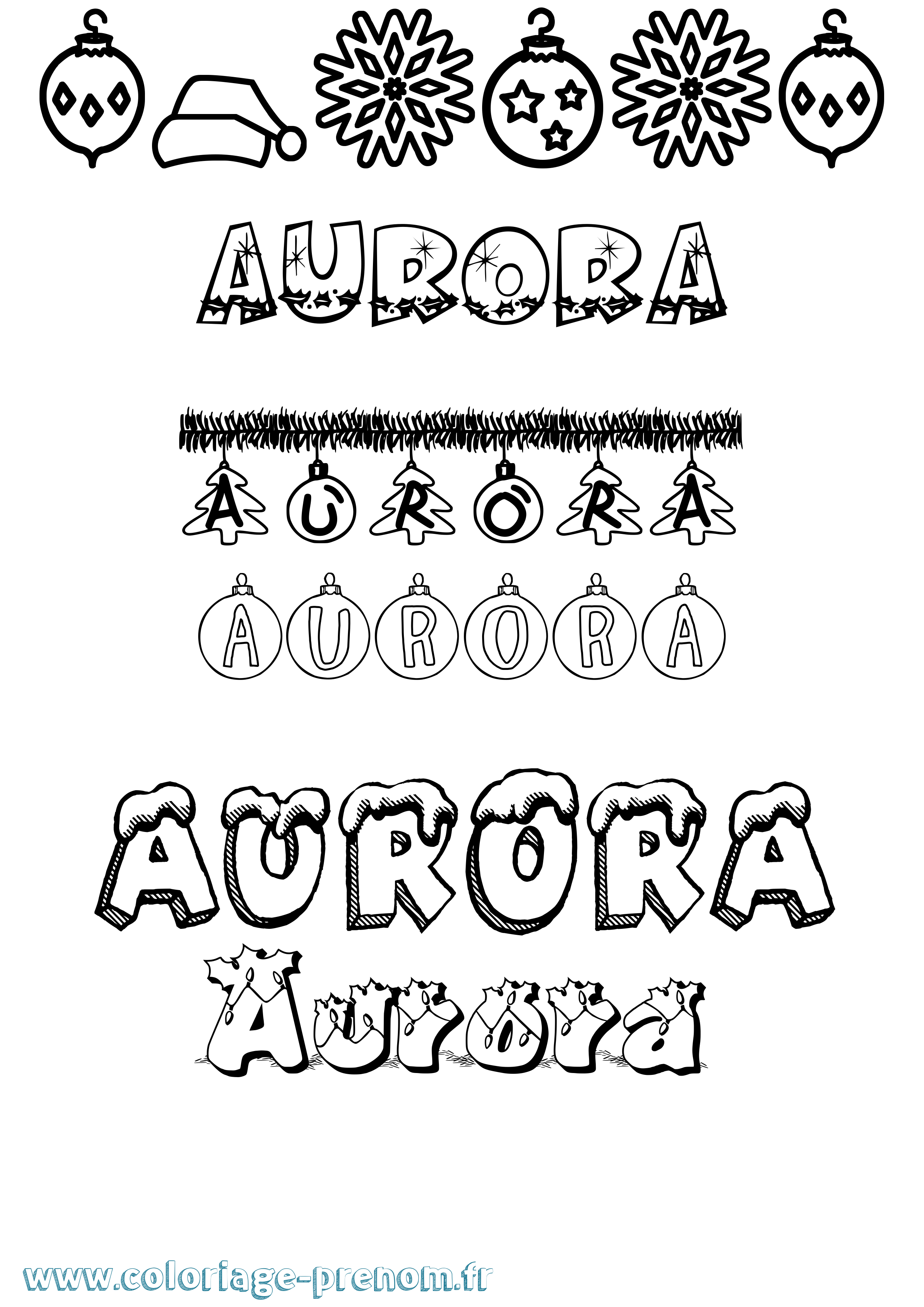 Coloriage prénom Aurora Noël