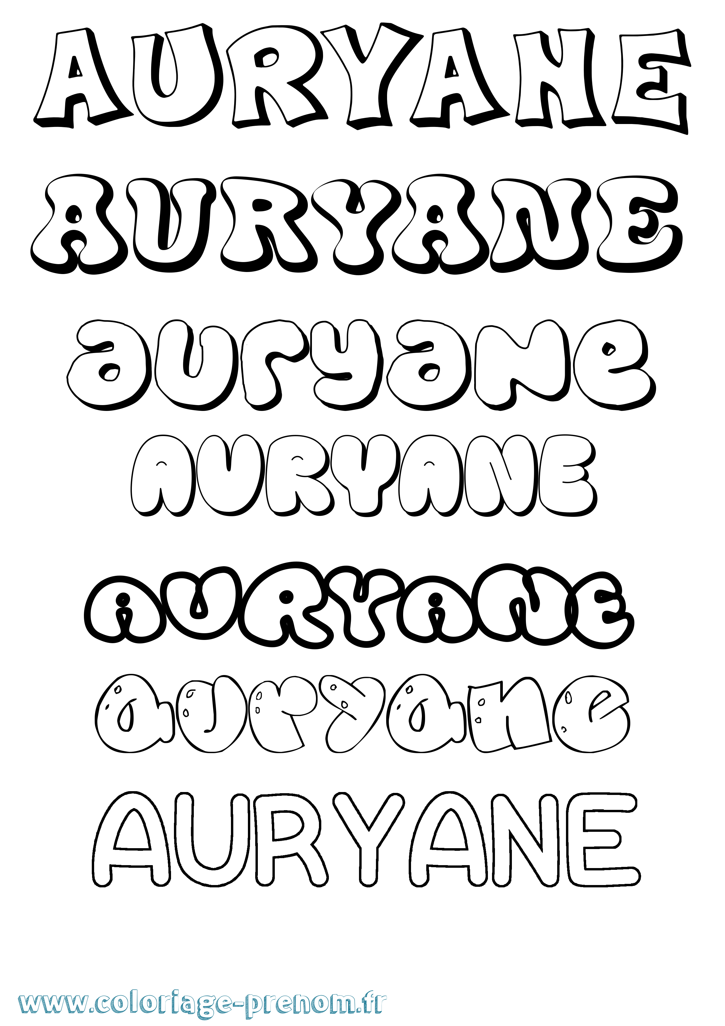 Coloriage prénom Auryane Bubble