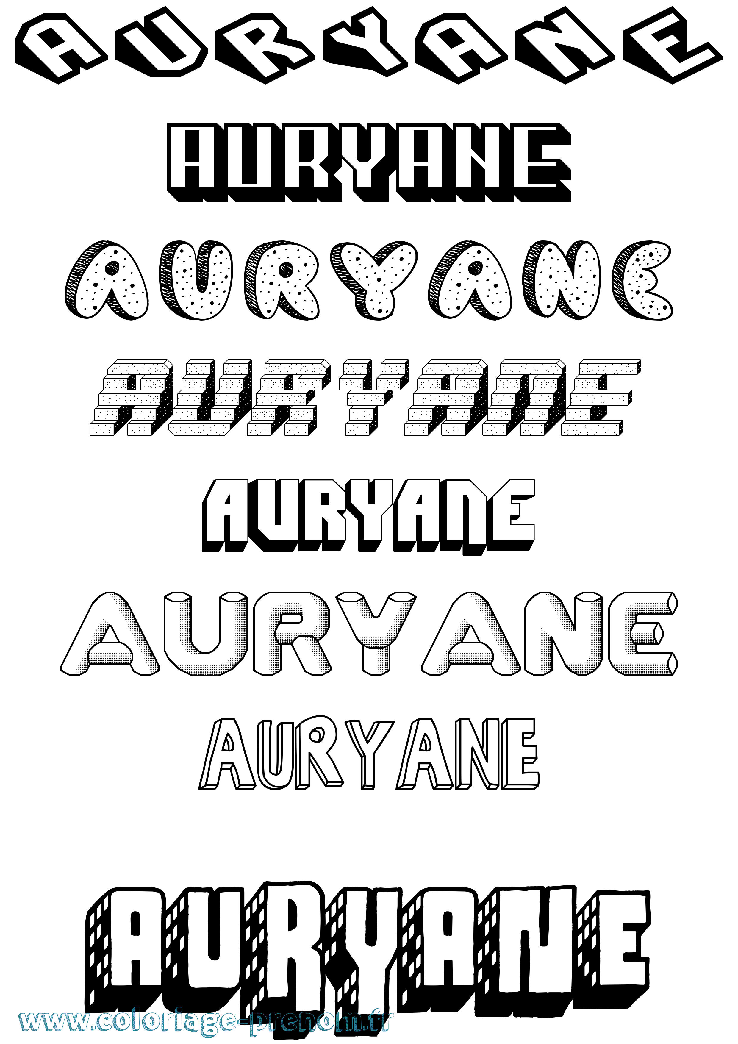 Coloriage prénom Auryane Effet 3D