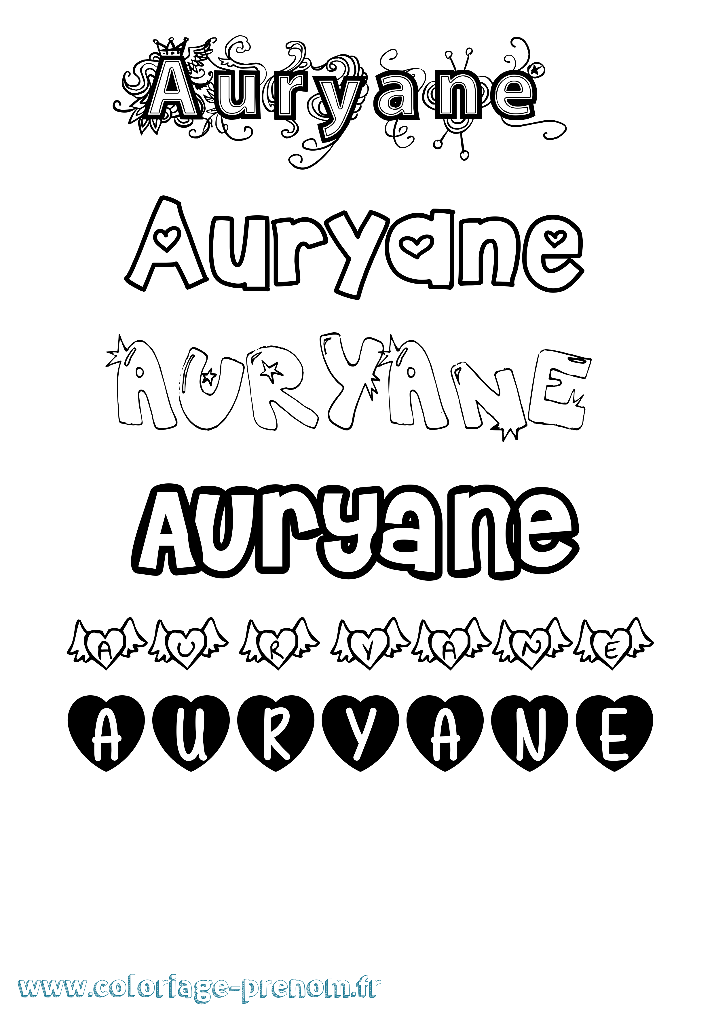 Coloriage prénom Auryane Girly