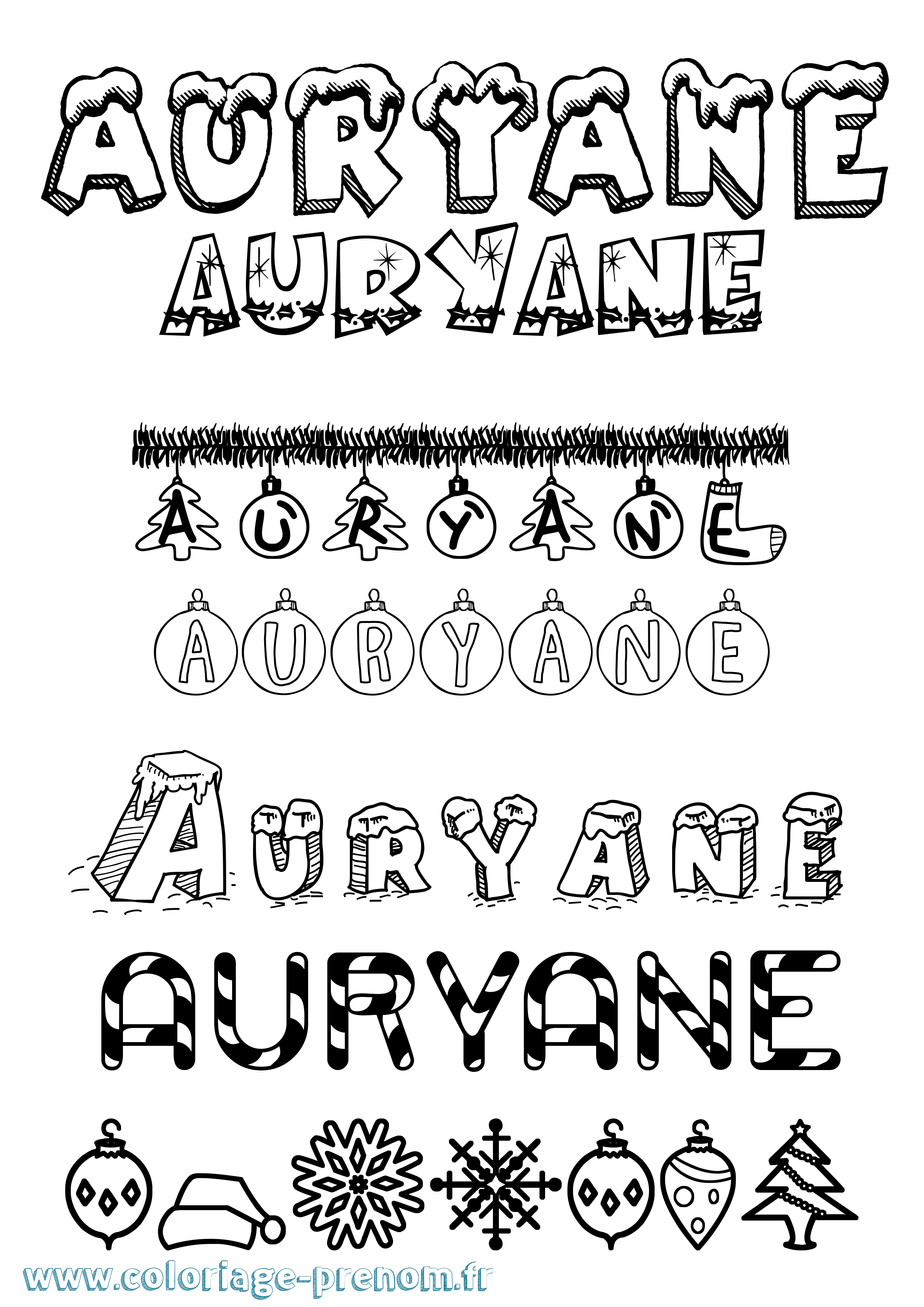 Coloriage prénom Auryane Noël