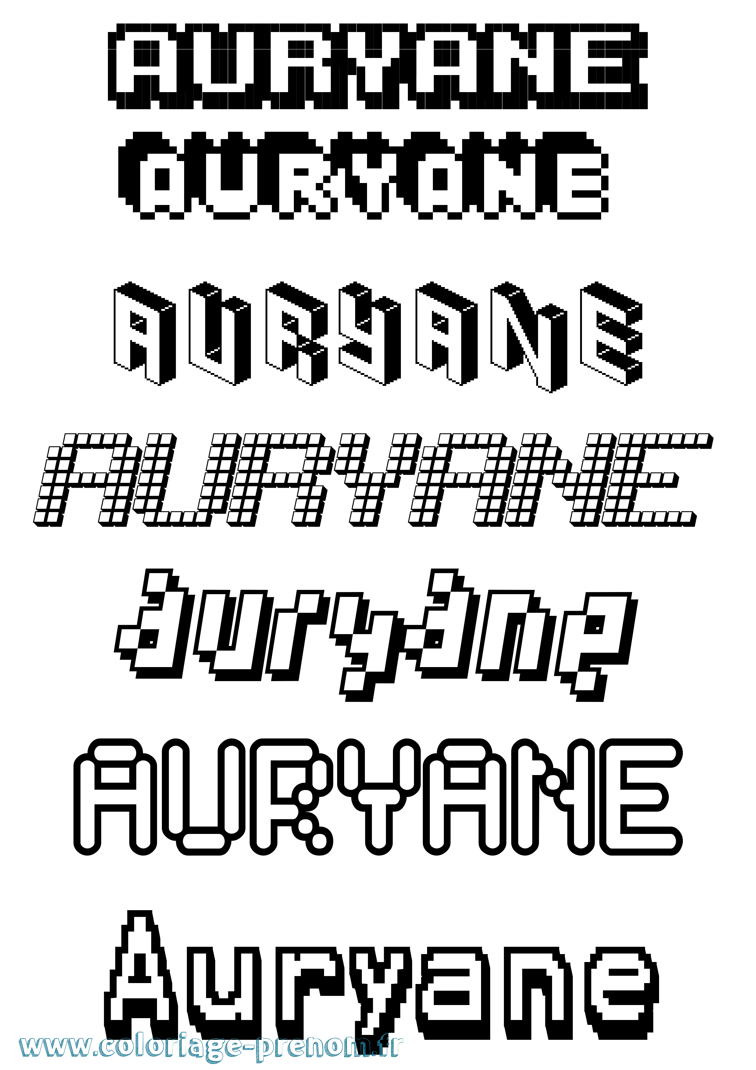 Coloriage prénom Auryane Pixel
