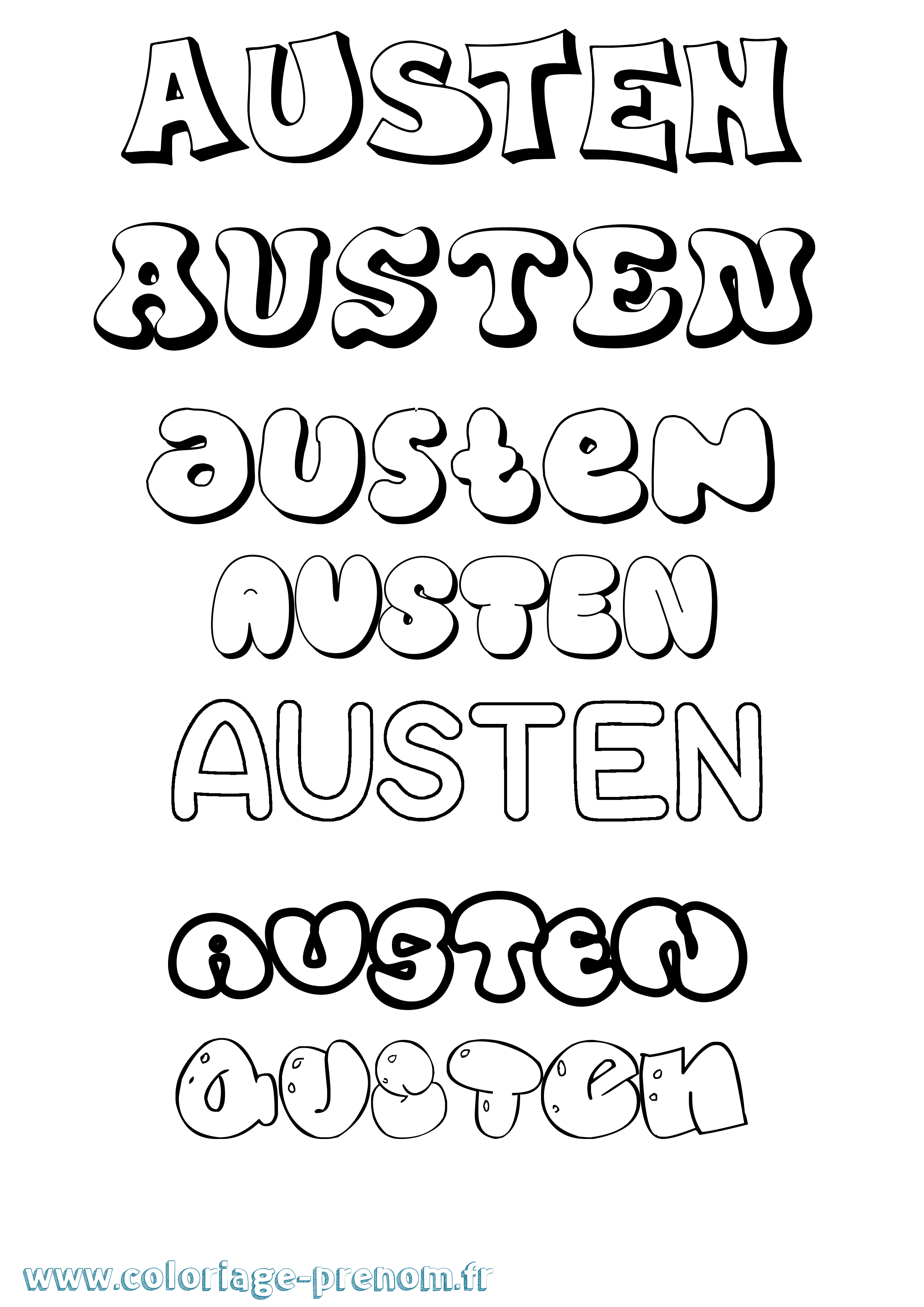 Coloriage prénom Austen Bubble