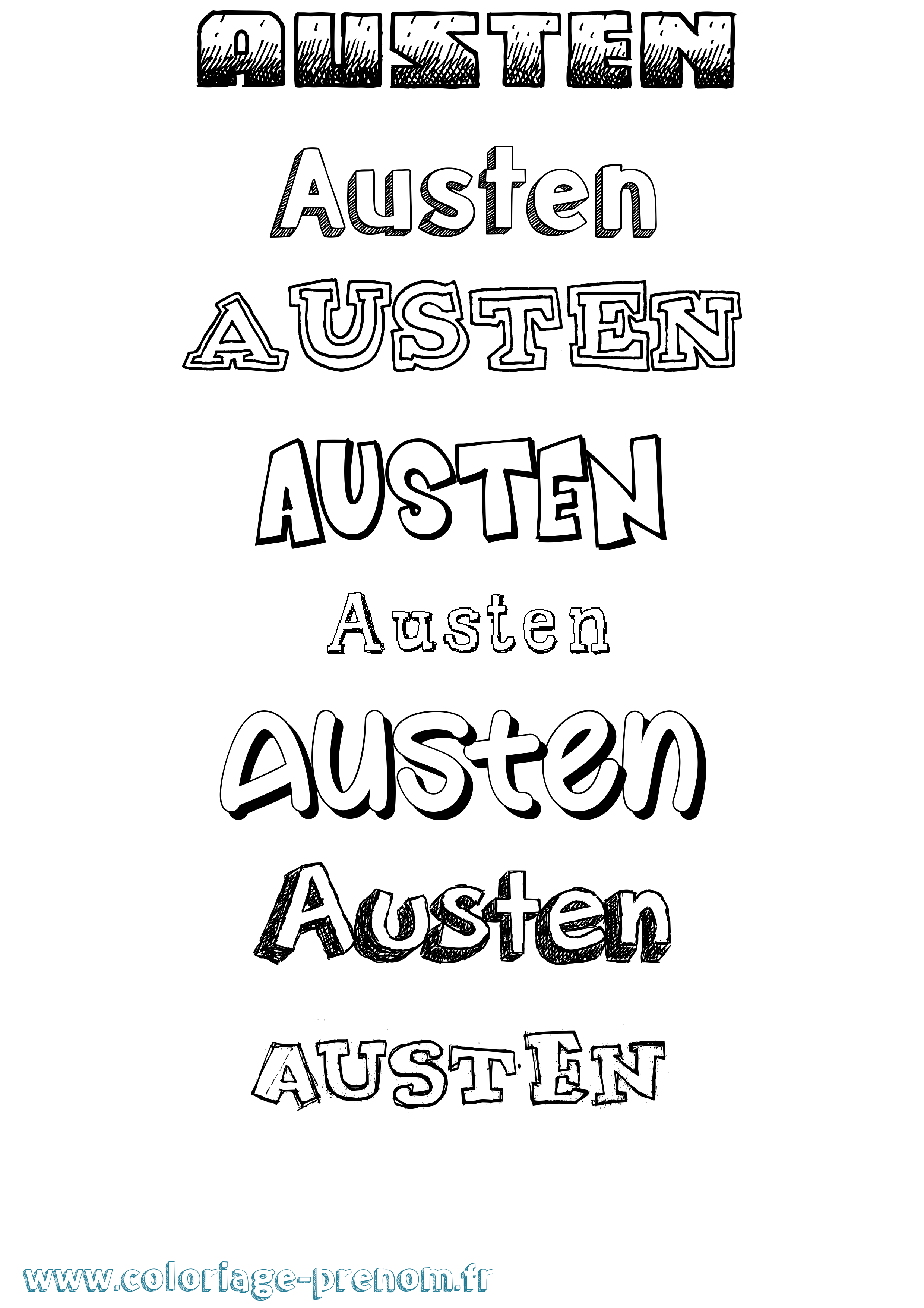 Coloriage prénom Austen Dessiné
