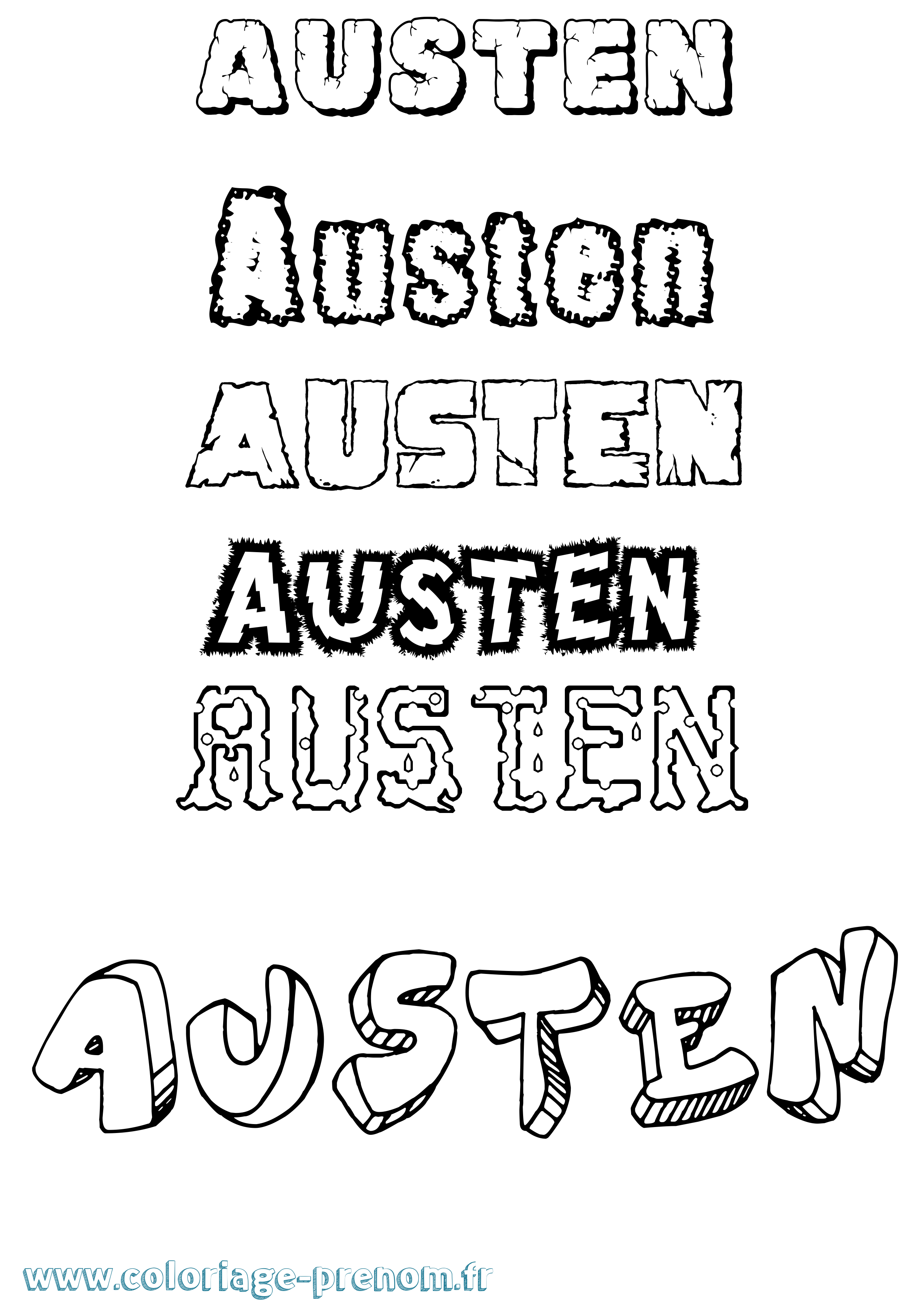 Coloriage prénom Austen Destructuré