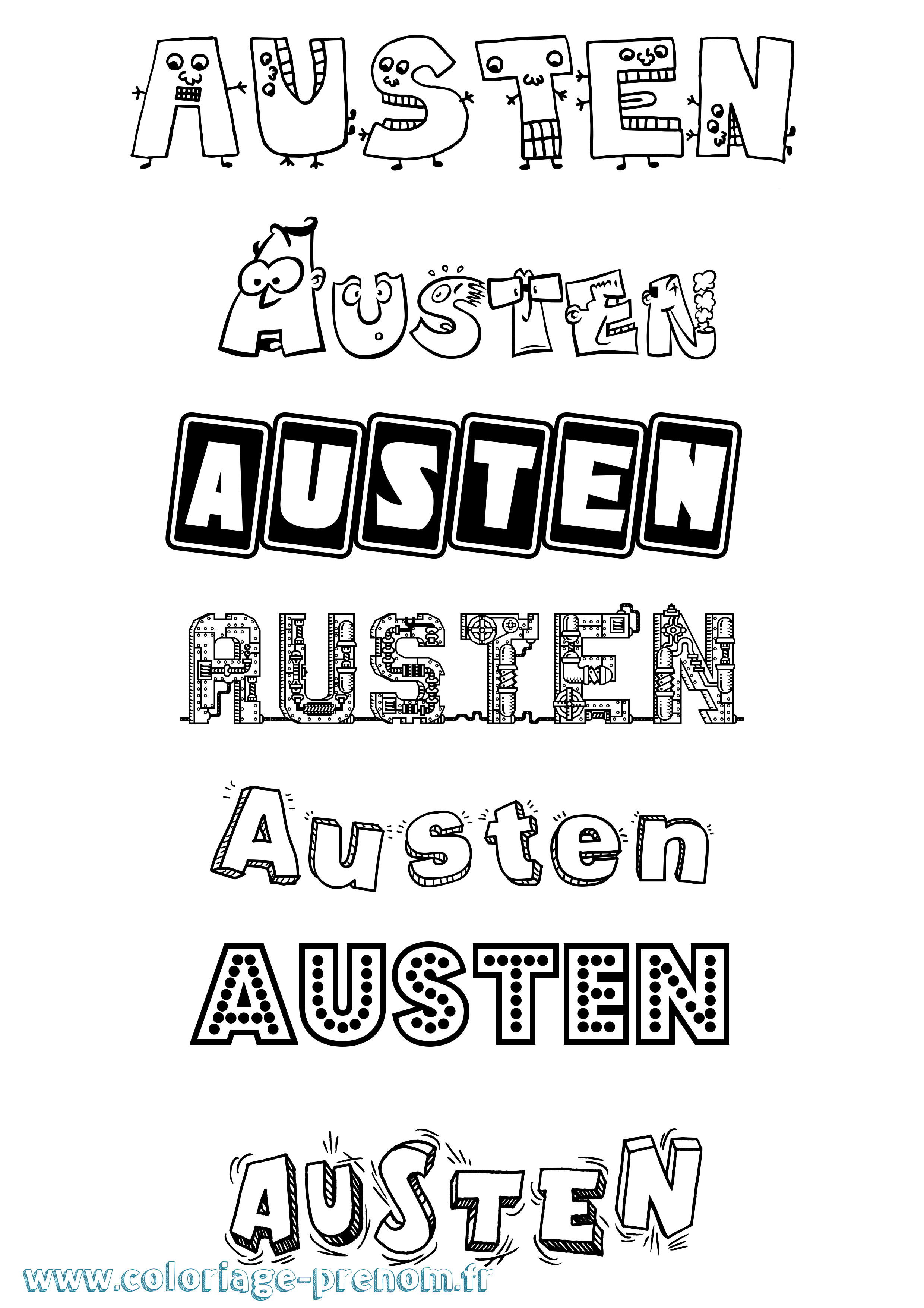 Coloriage prénom Austen Fun