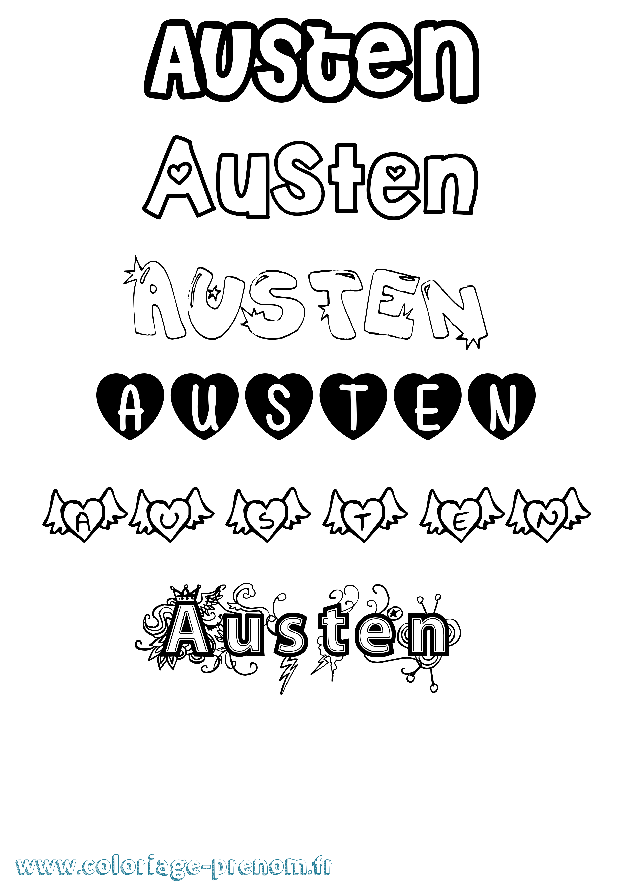 Coloriage prénom Austen Girly